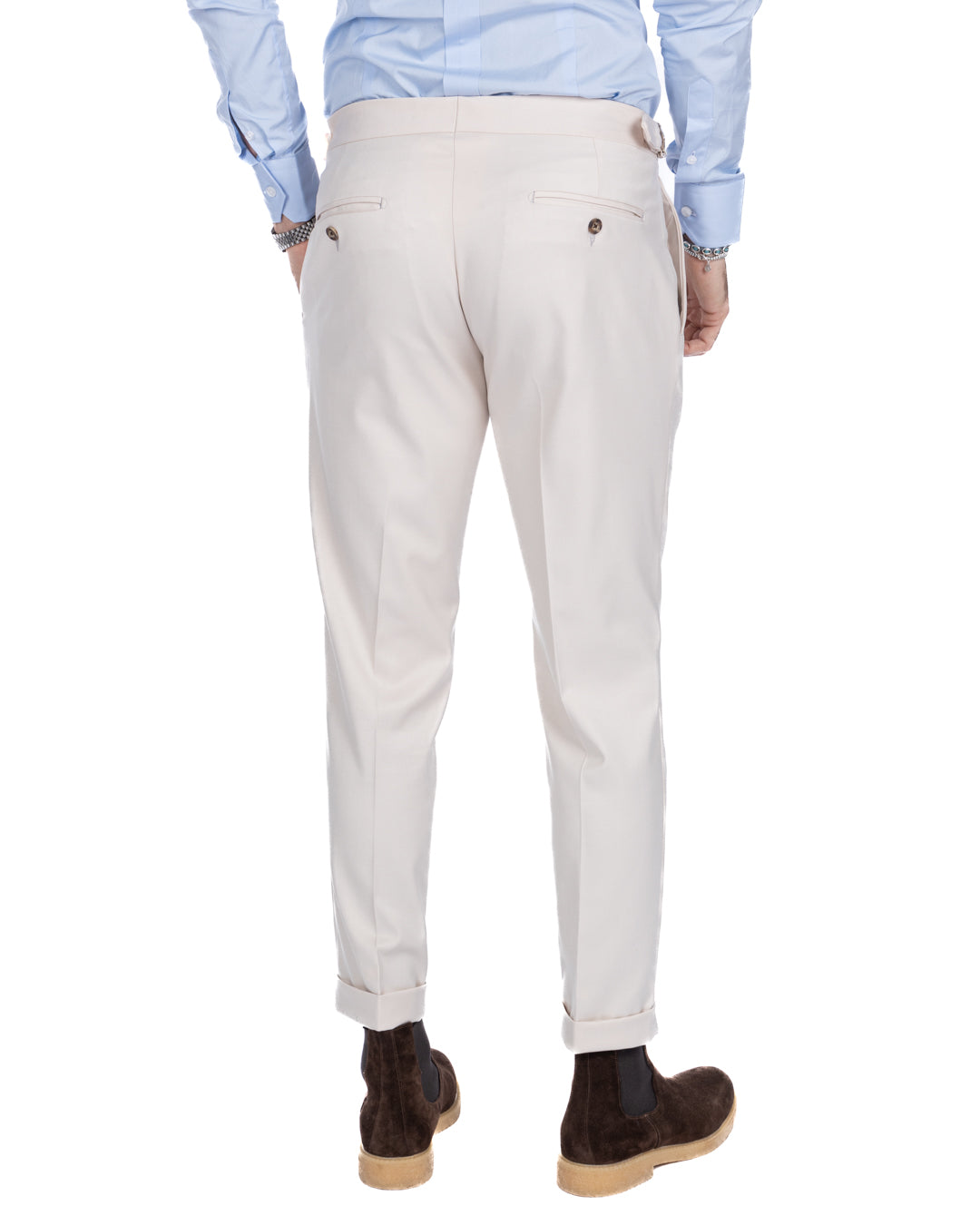 Otranto - cream trousers with buckles and pleats