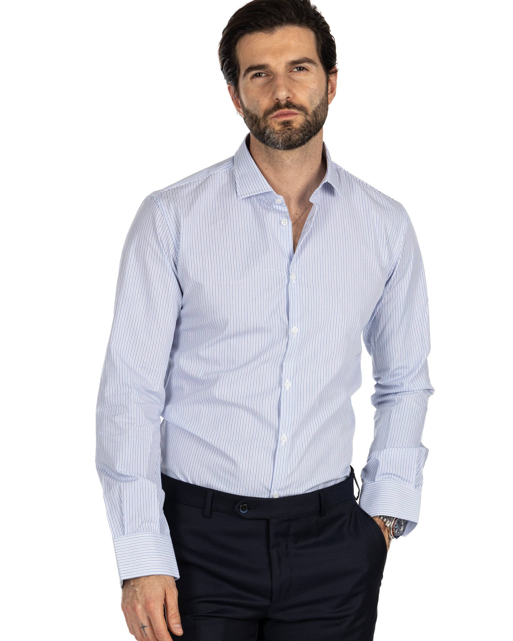 Camicia - slim fit mille righe blu