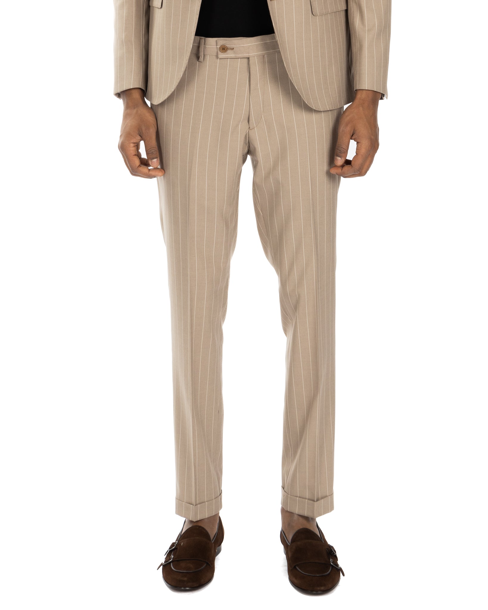 Lille - single-breasted beige pinstripe suit