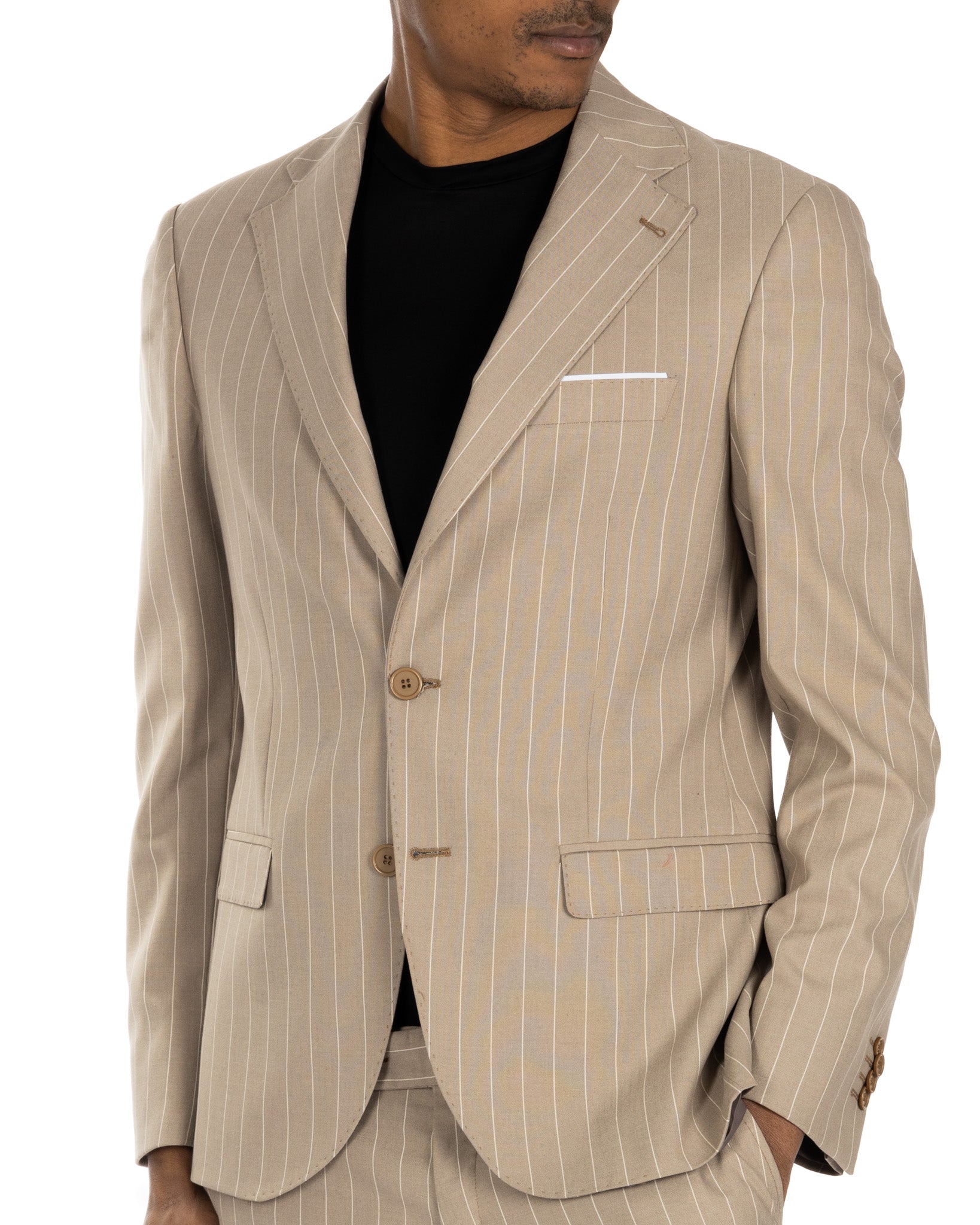 Lille - single-breasted beige pinstripe suit