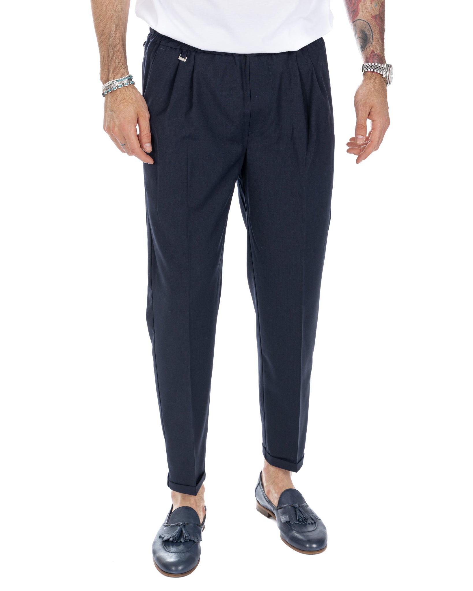 Larry - pantalaccio blu in misto lana