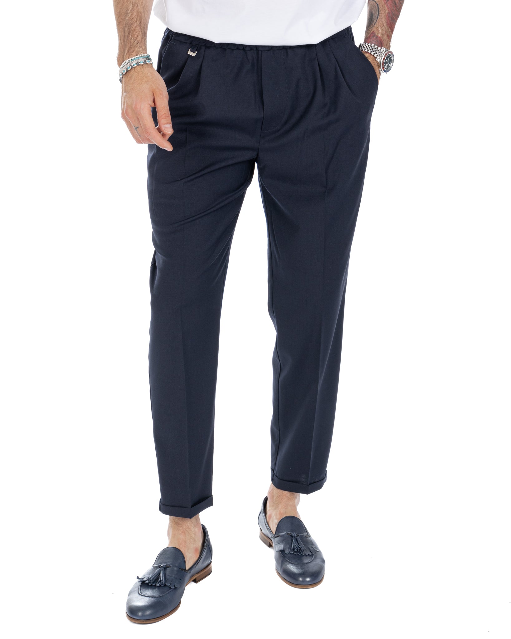 Larry - blue wool blend trousers