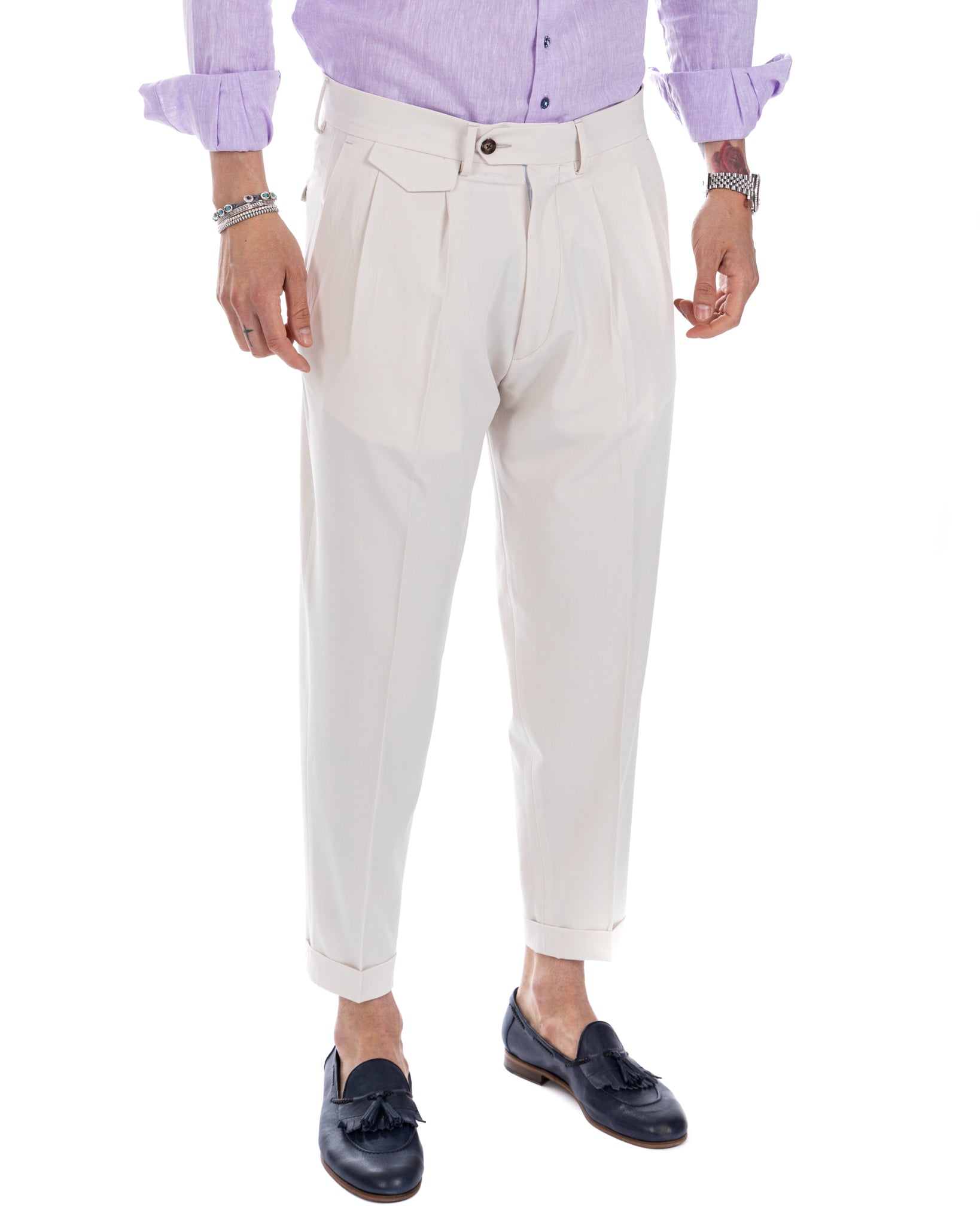 Taylor - cream high-waisted trousers