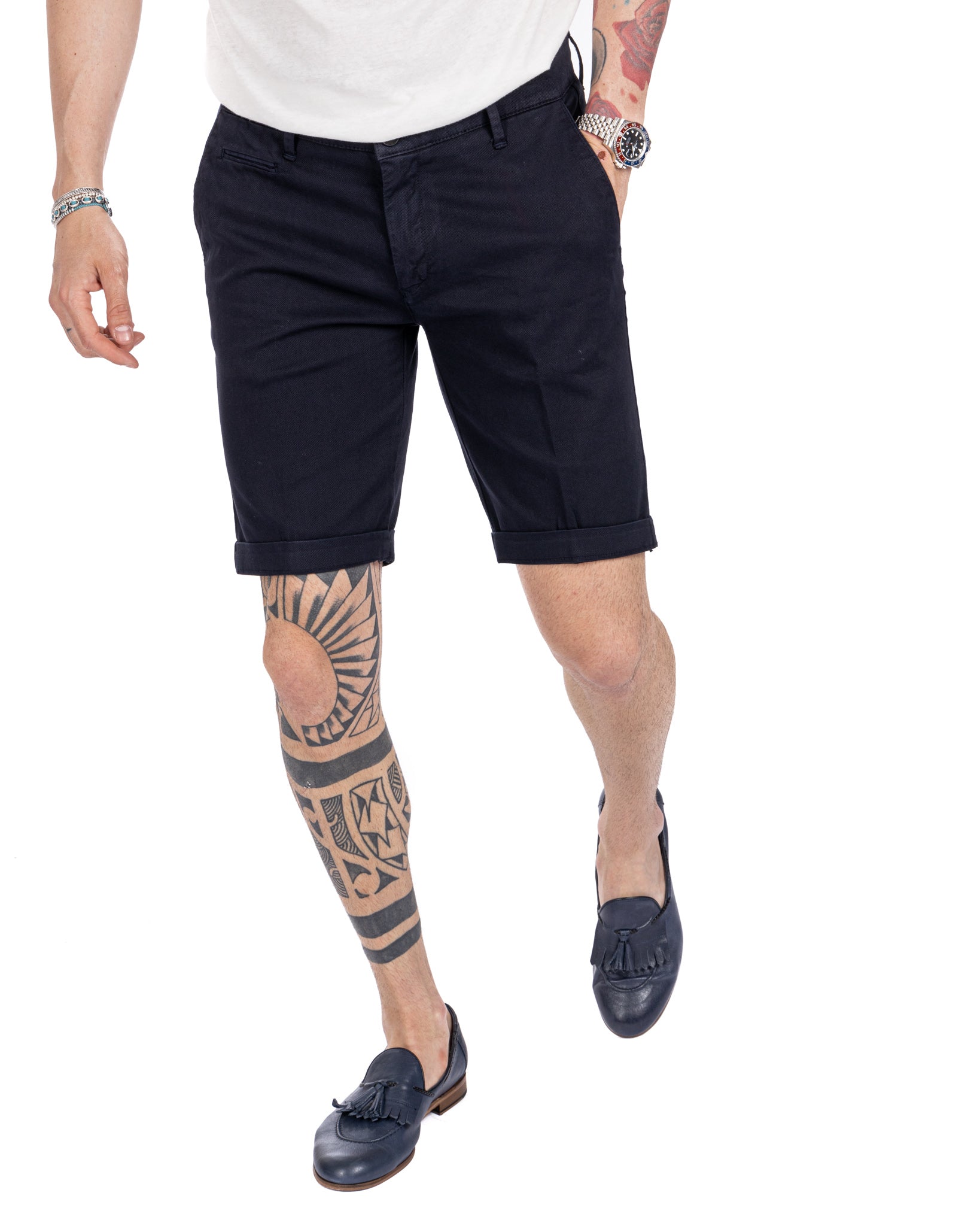 Mayreau - blue woven cotton Bermuda shorts