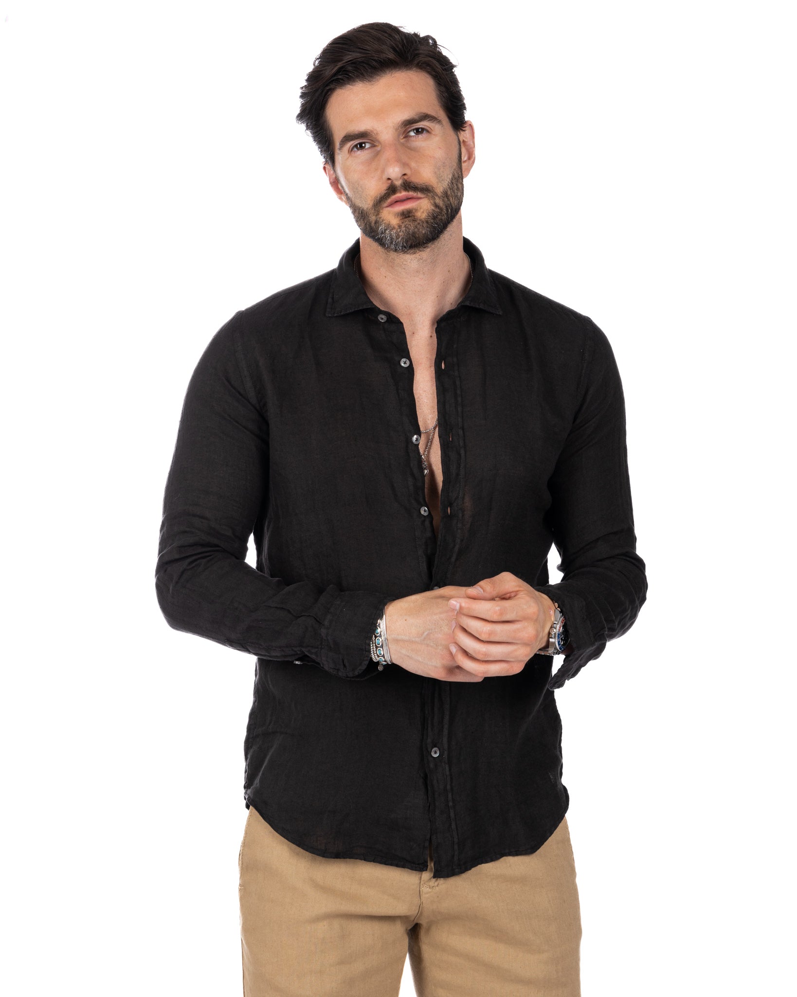 Montecarlo - chemise pur lin noir