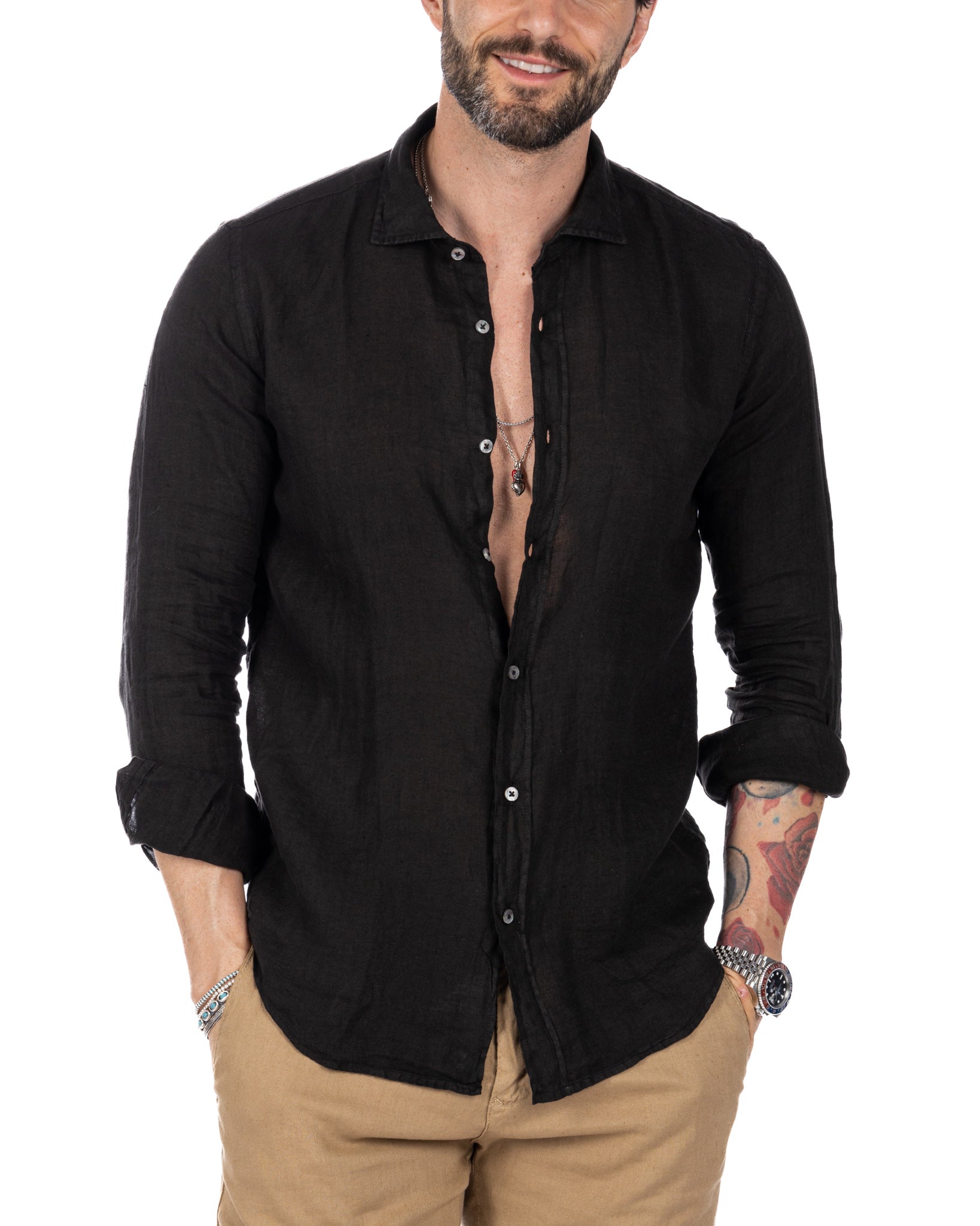 Montecarlo - chemise pur lin noir