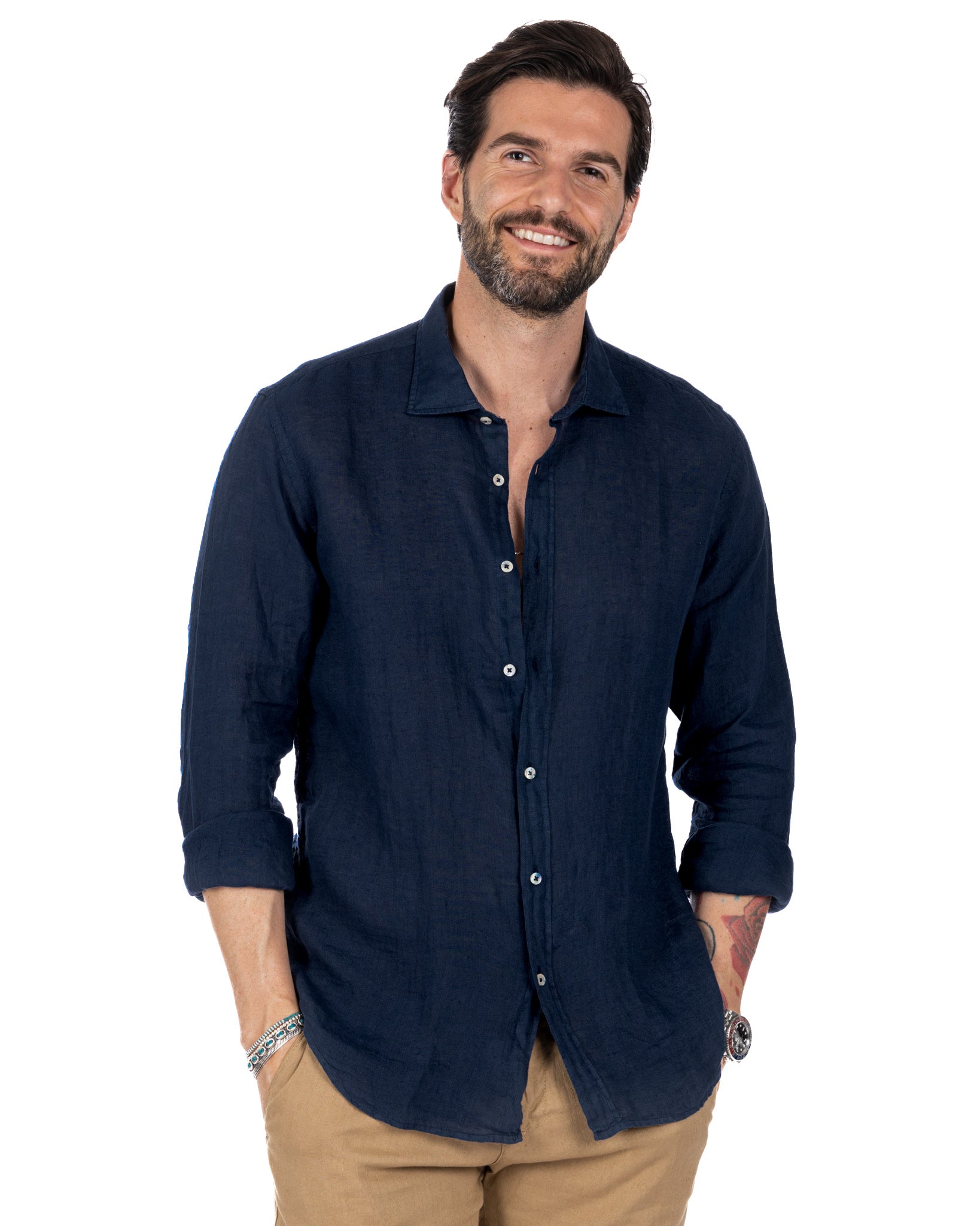 Montecarlo - camicia in puro lino blu