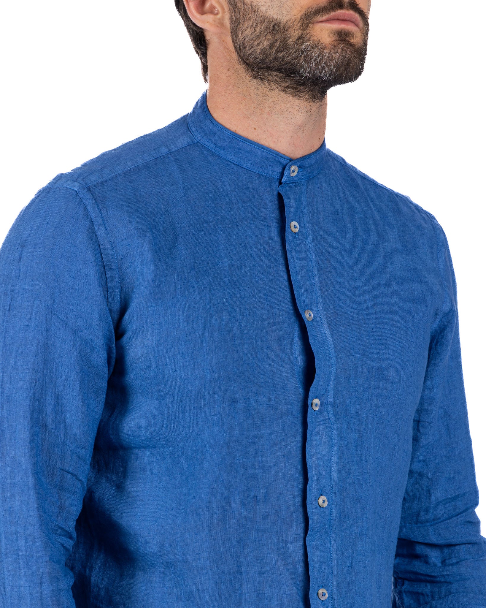 Nizza - camicia coreana in puro lino royal