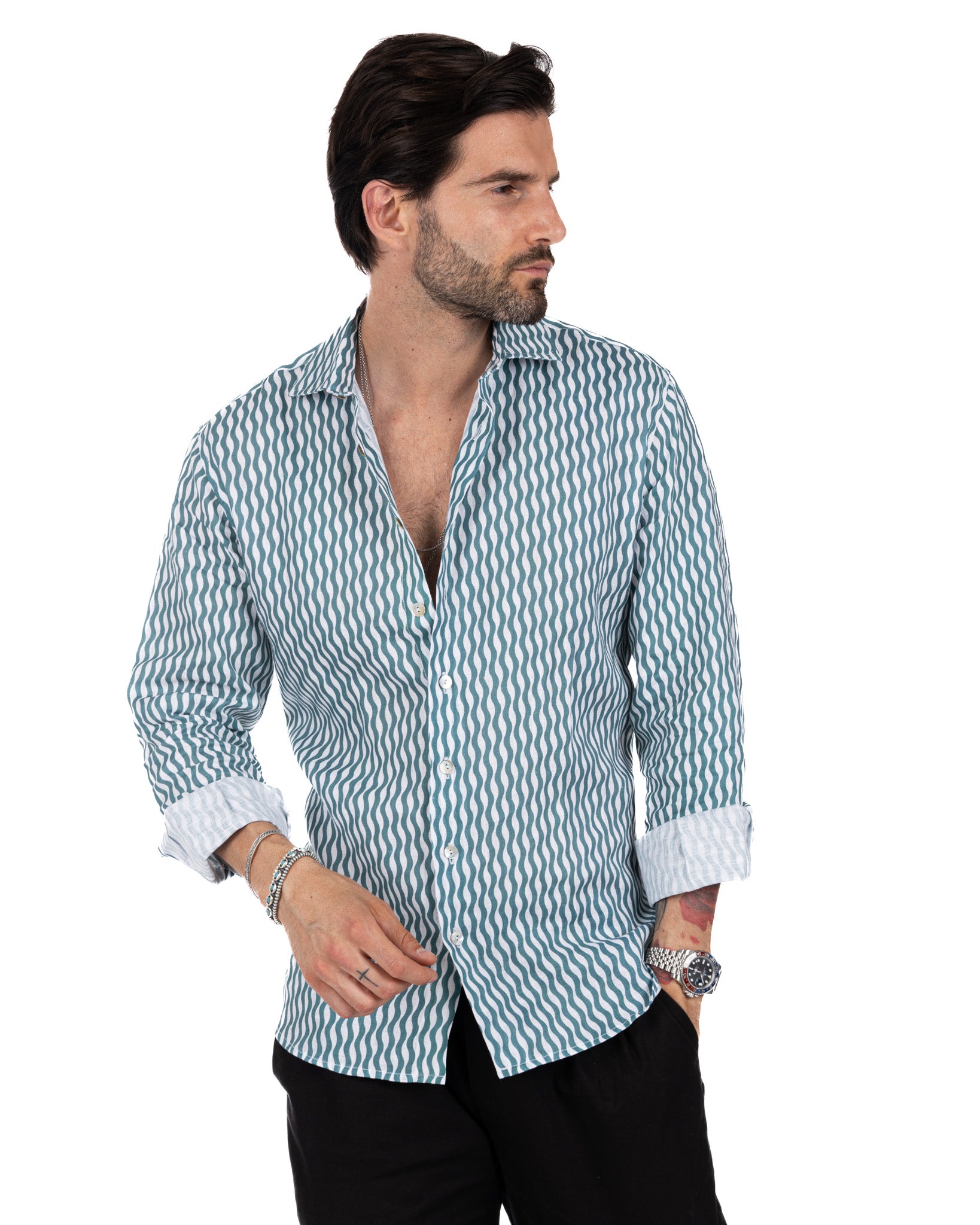 Onda - turquoise printed linen shirt