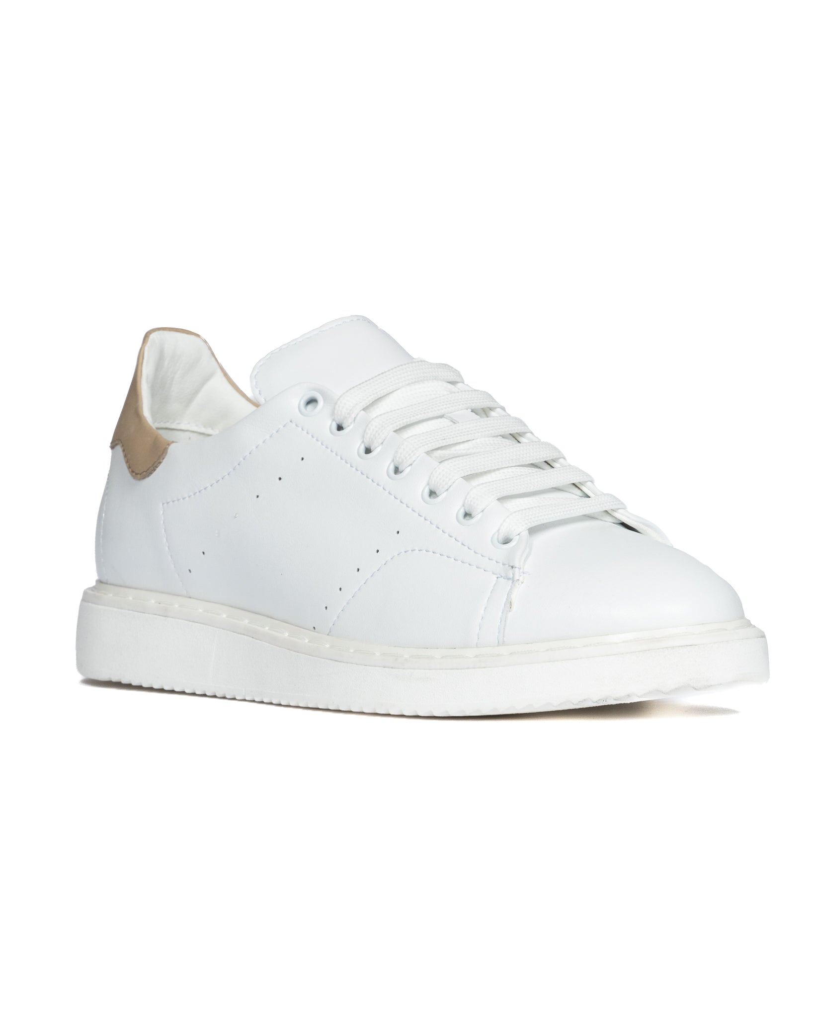 S01 - sneakers in pelle bianca dettagli beige