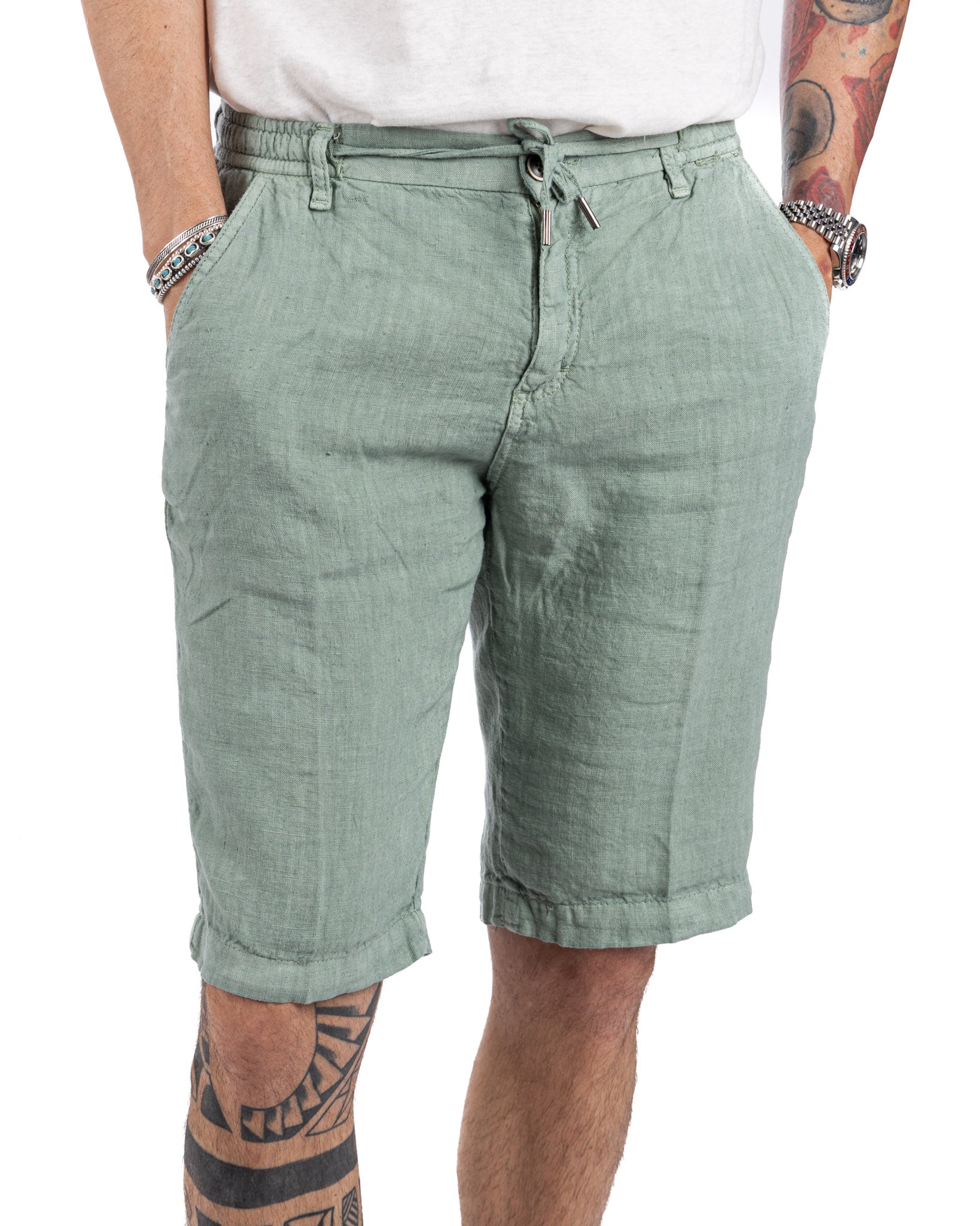 Saint Martin - green pure linen Bermuda shorts