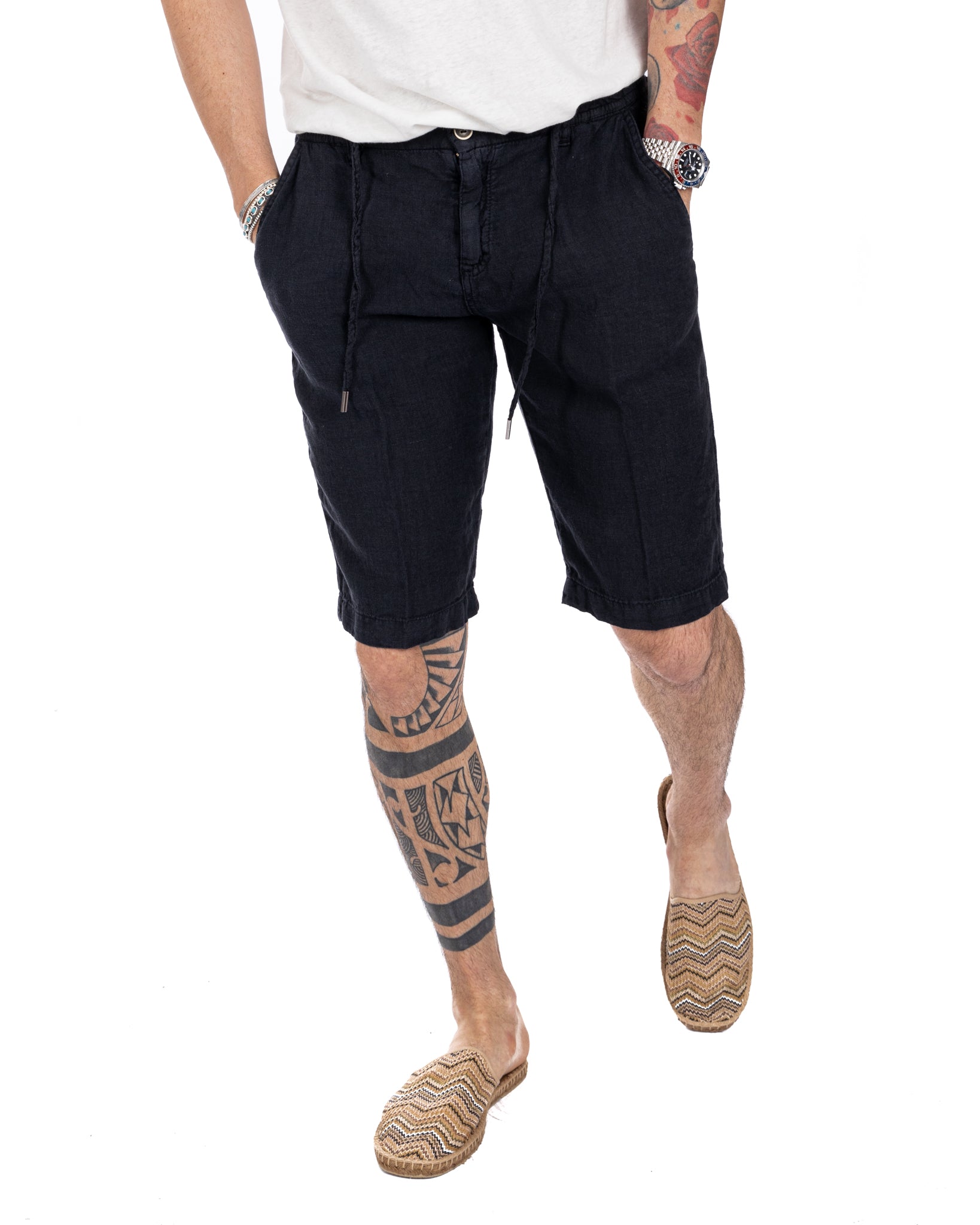 Saint Martin - blue pure linen Bermuda shorts