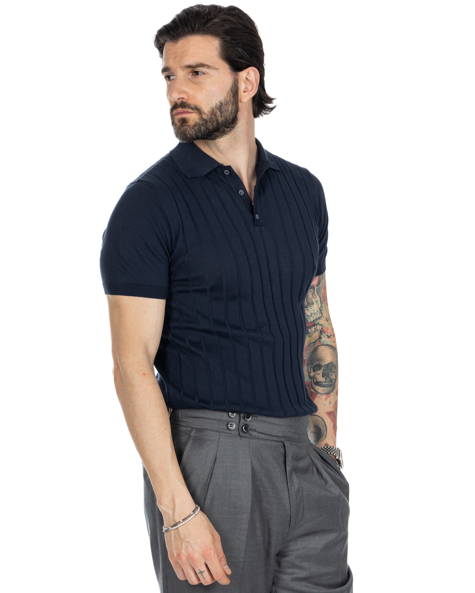 Rafael - blue ribbed knit polo