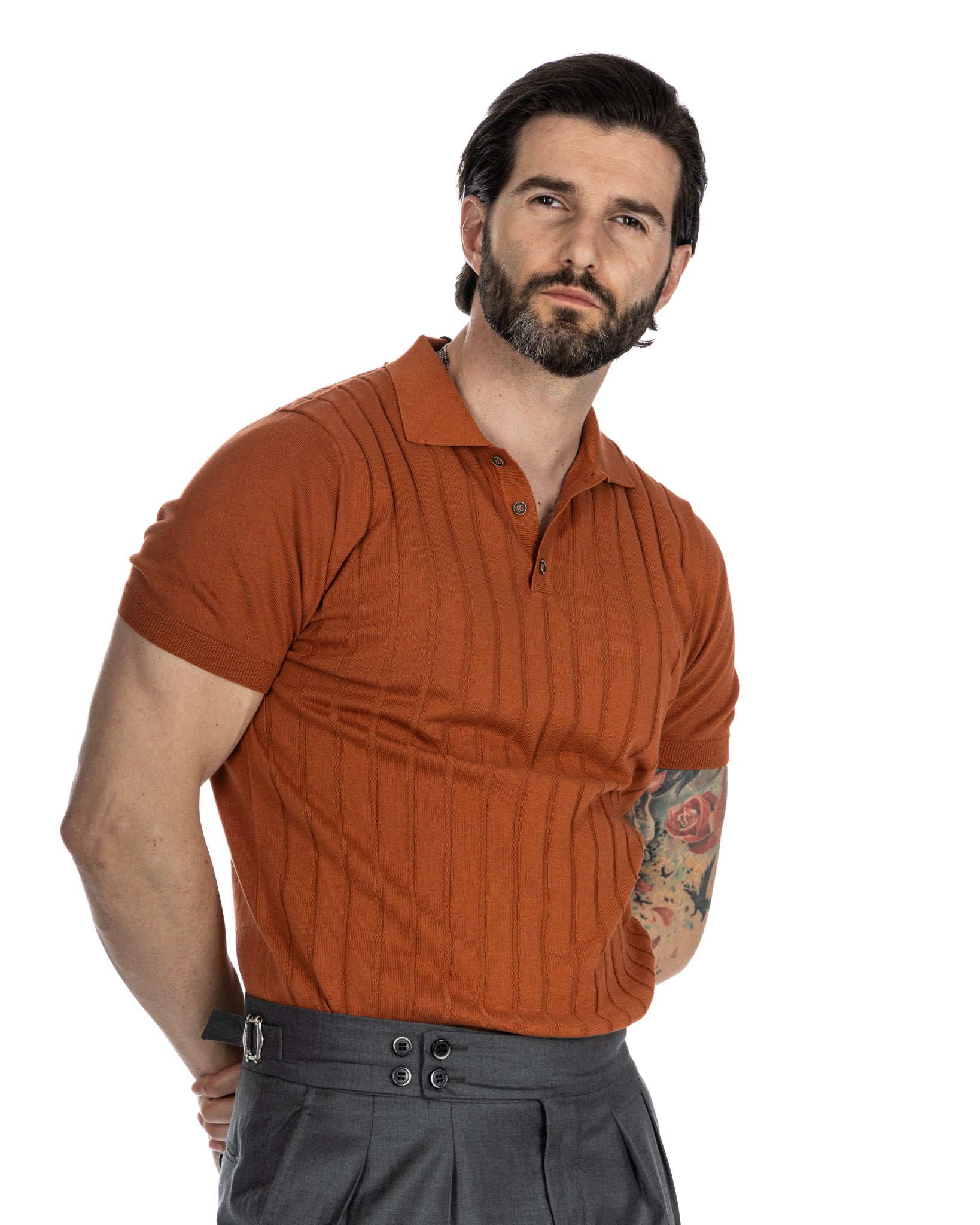 Rafael - rust ribbed knit polo