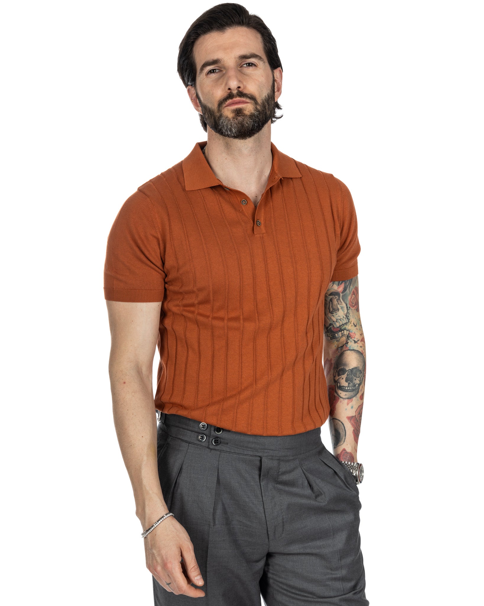 Rafael - rust ribbed knit polo