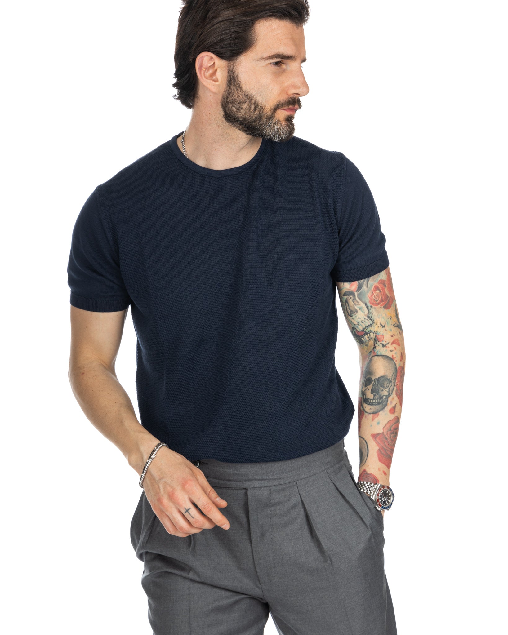 Lorenzo - t-shirt en maille jacquard bleu