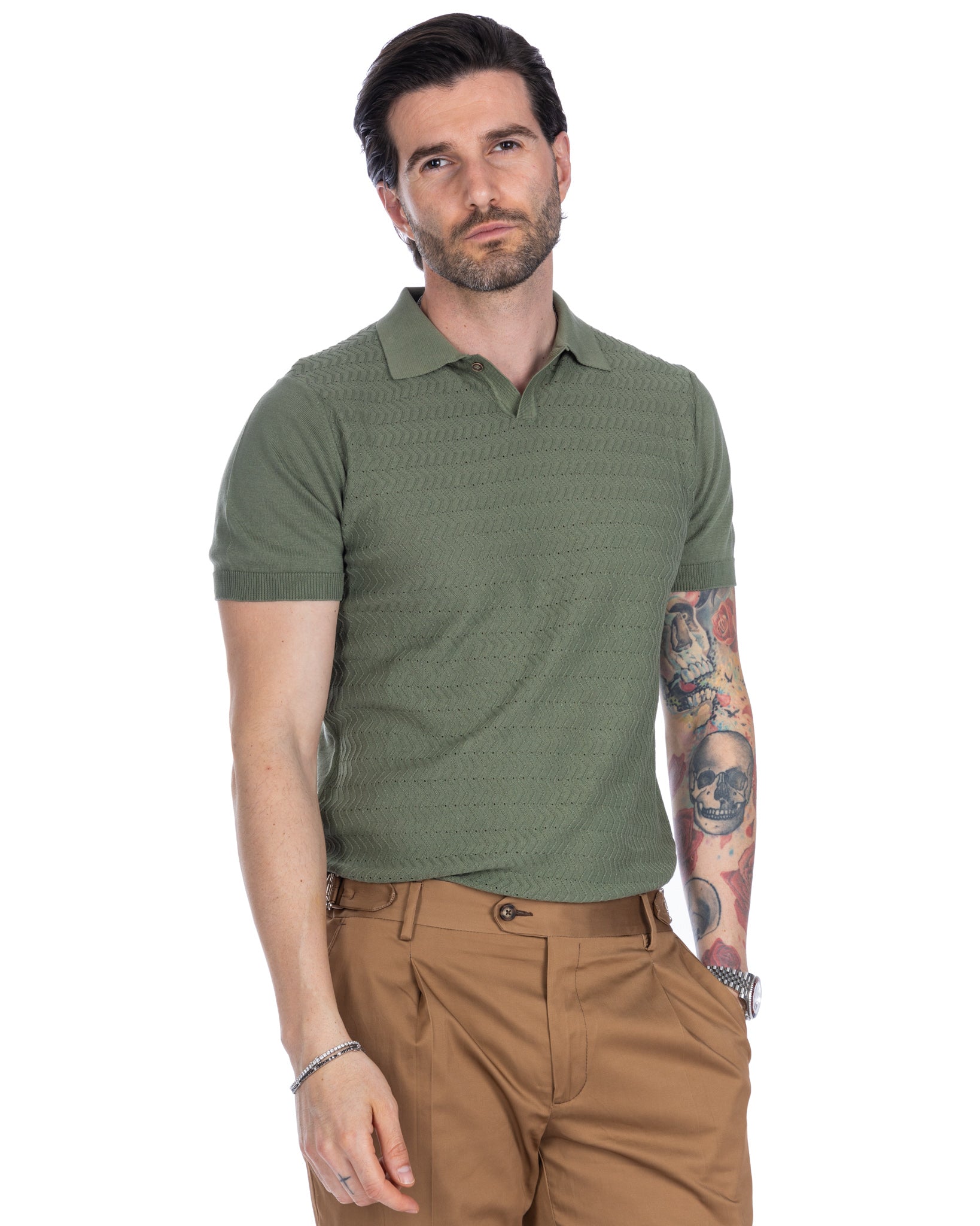 Stefanos - khaki jacquard knit polo