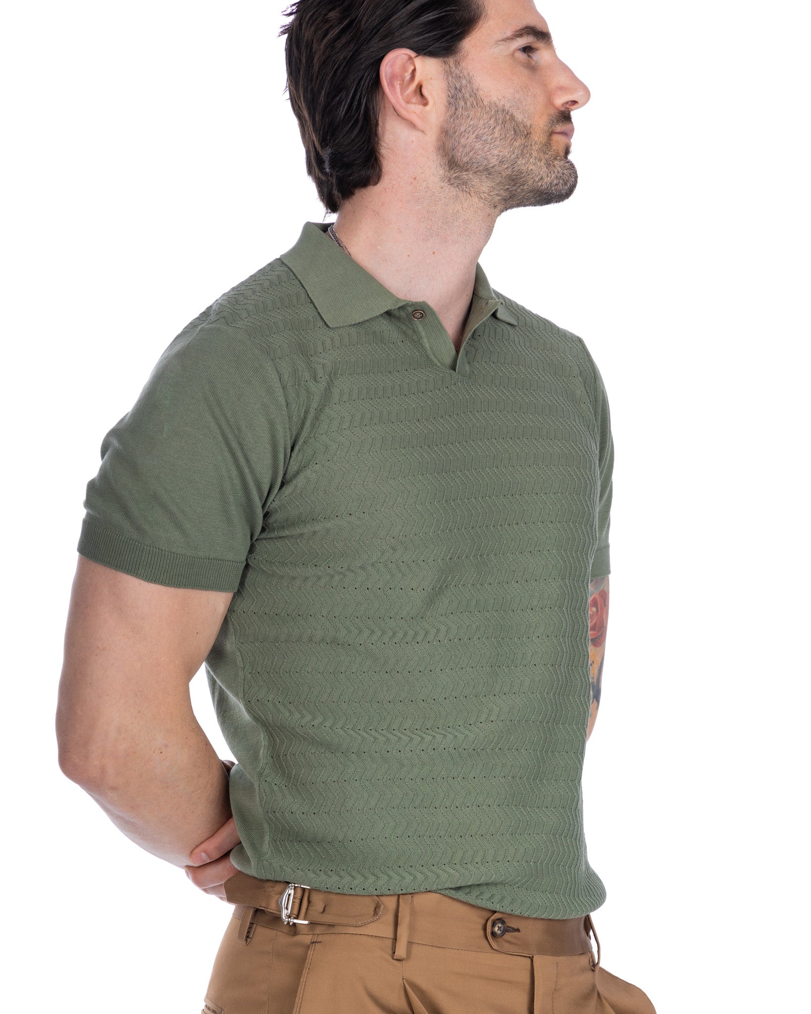 Stefanos - khaki jacquard knit polo