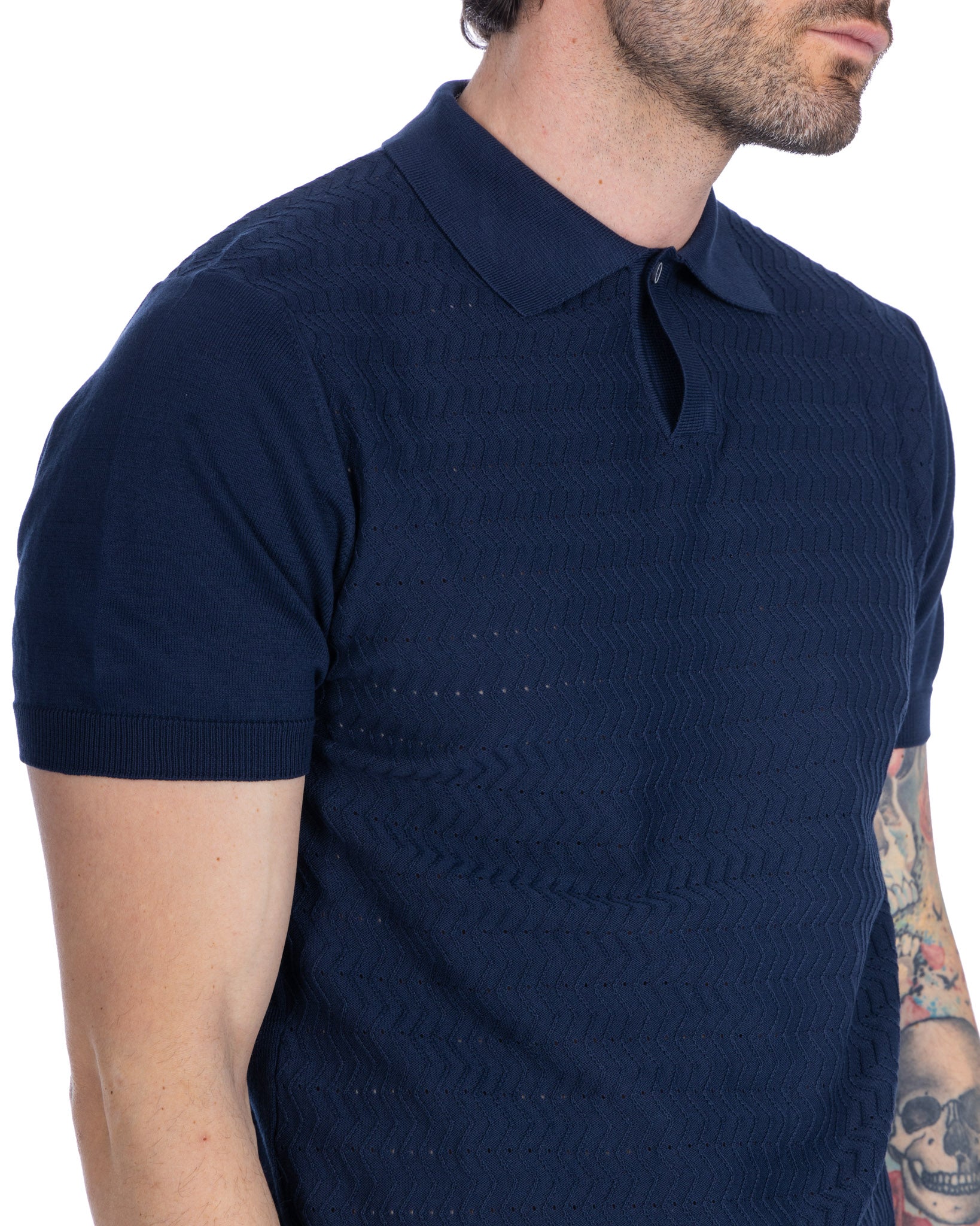 Stefanos - polo blu jacquard in maglia