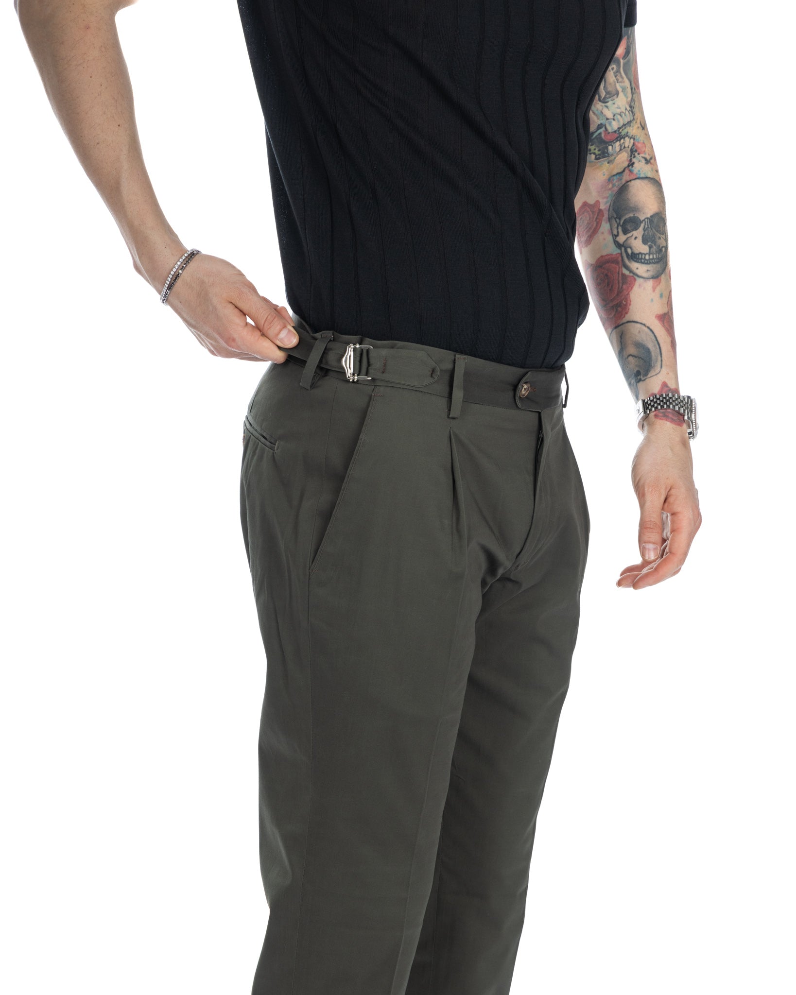 James - pantalon militaire taille haute à boucles