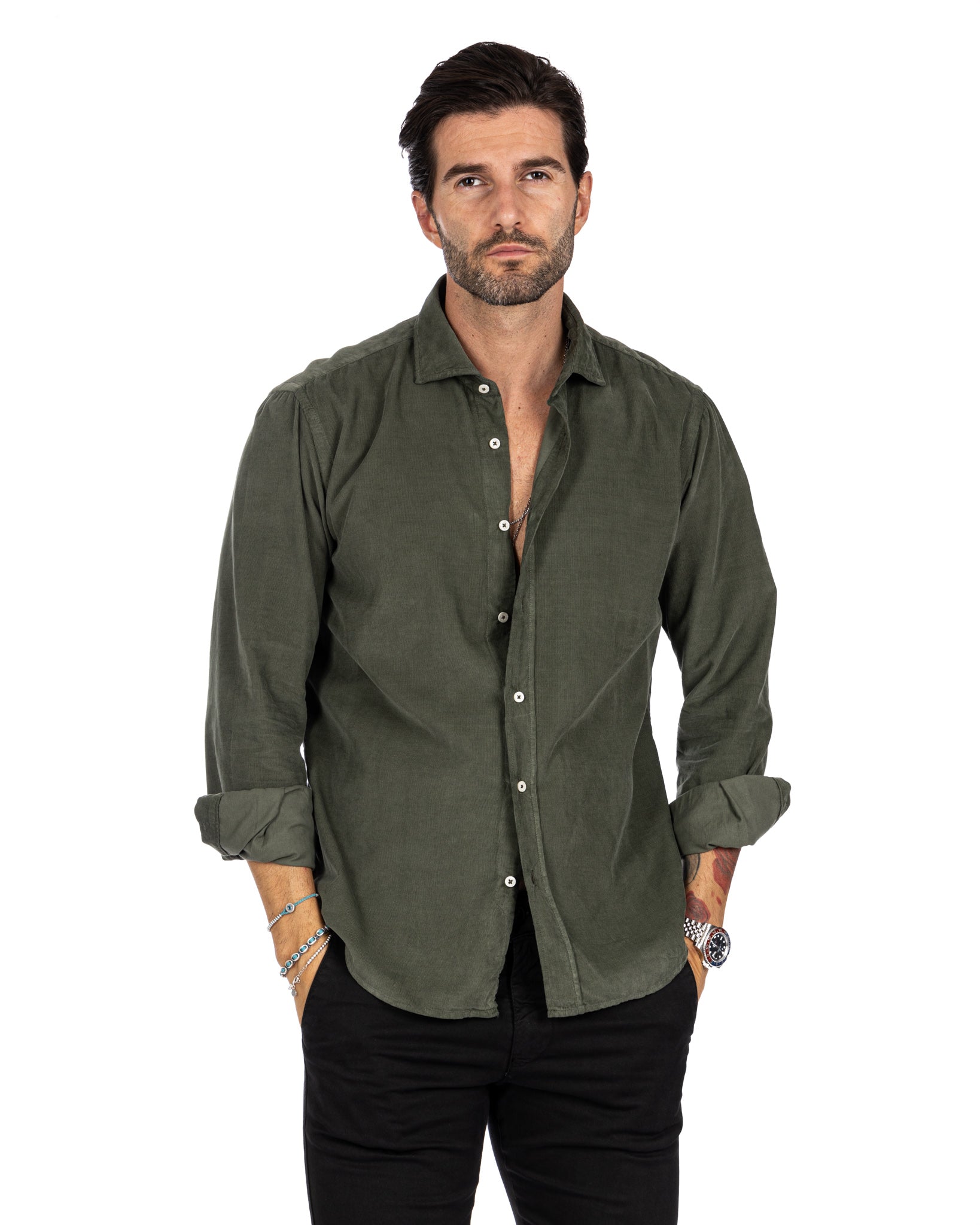 Vega - military shirt in thousand-stripe velvet