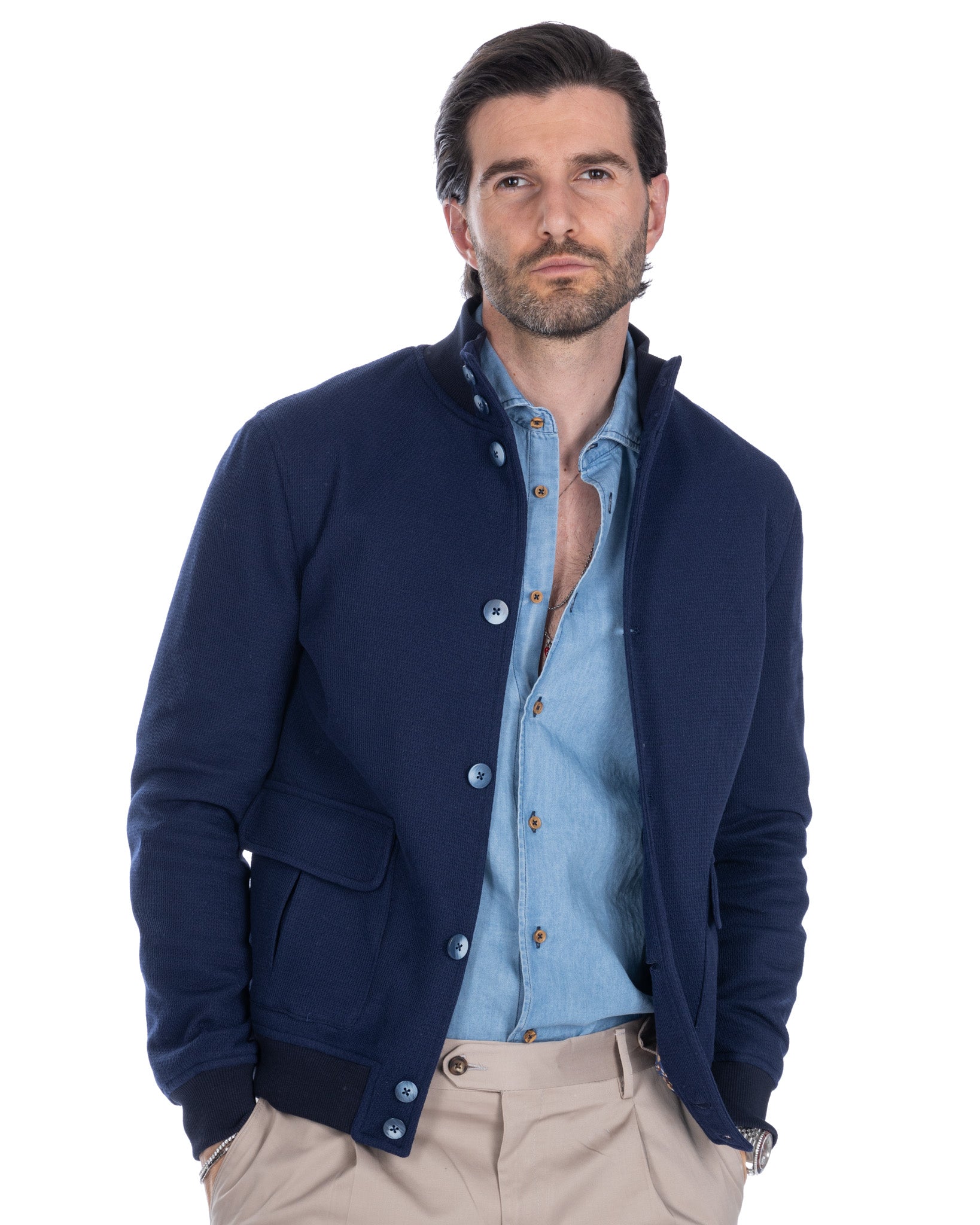 Trieste - blue cotton bomber jacket