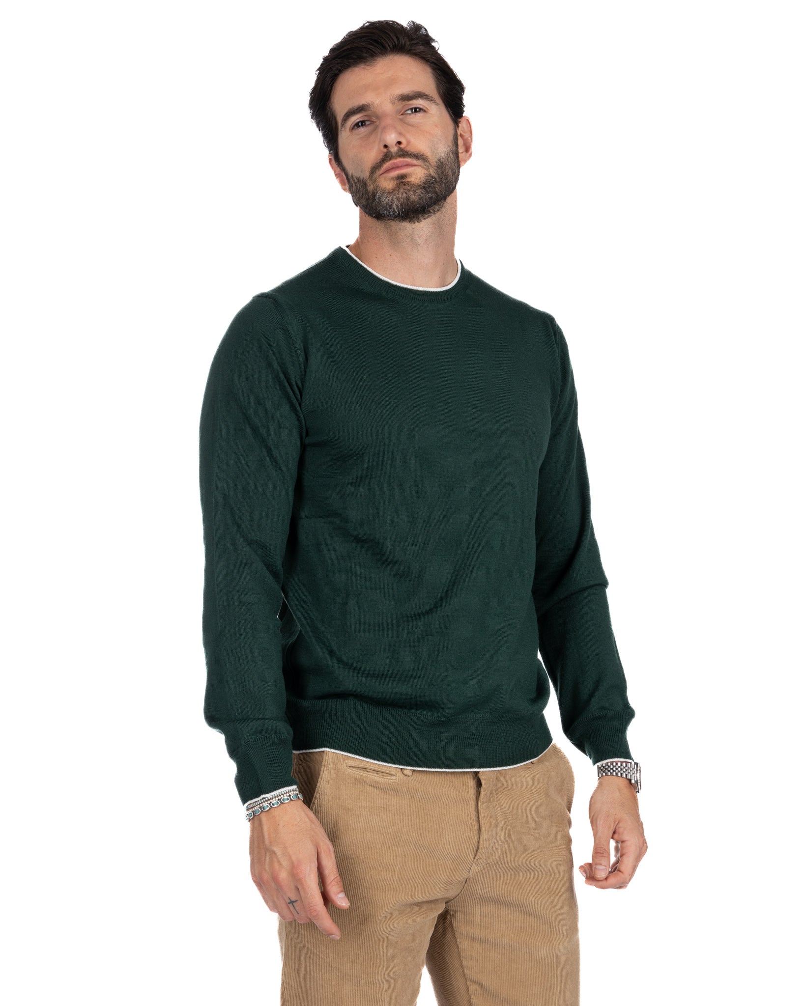 Seve - pull vert avec bordure crème