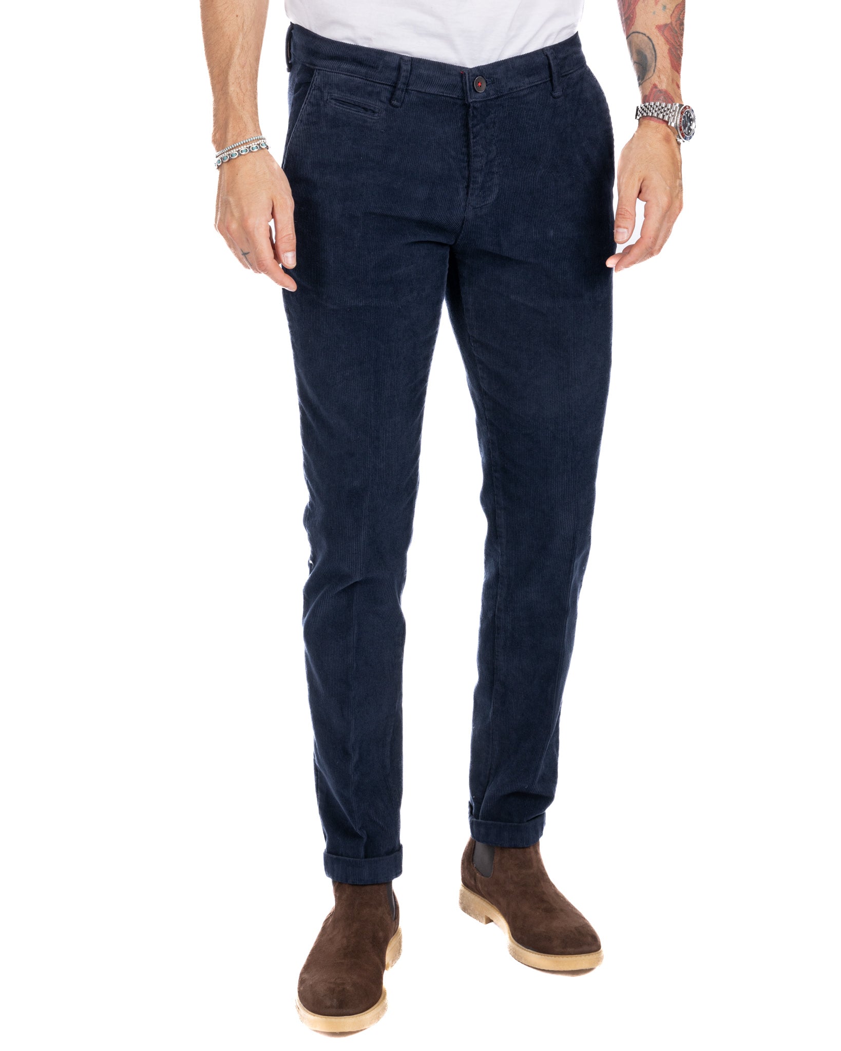 Amir - blue thousand stripe velvet trousers