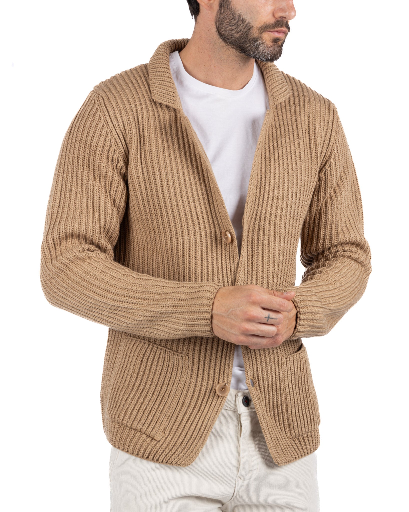 Richard - cardigan in maglia a coste cammello