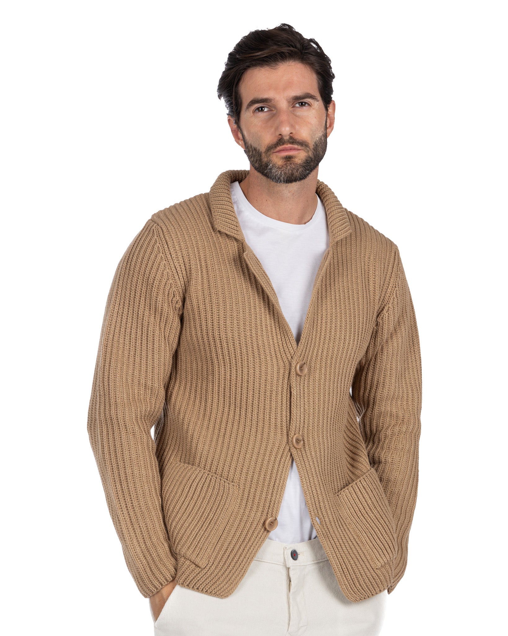 Richard - camel ribbed knit cardigan