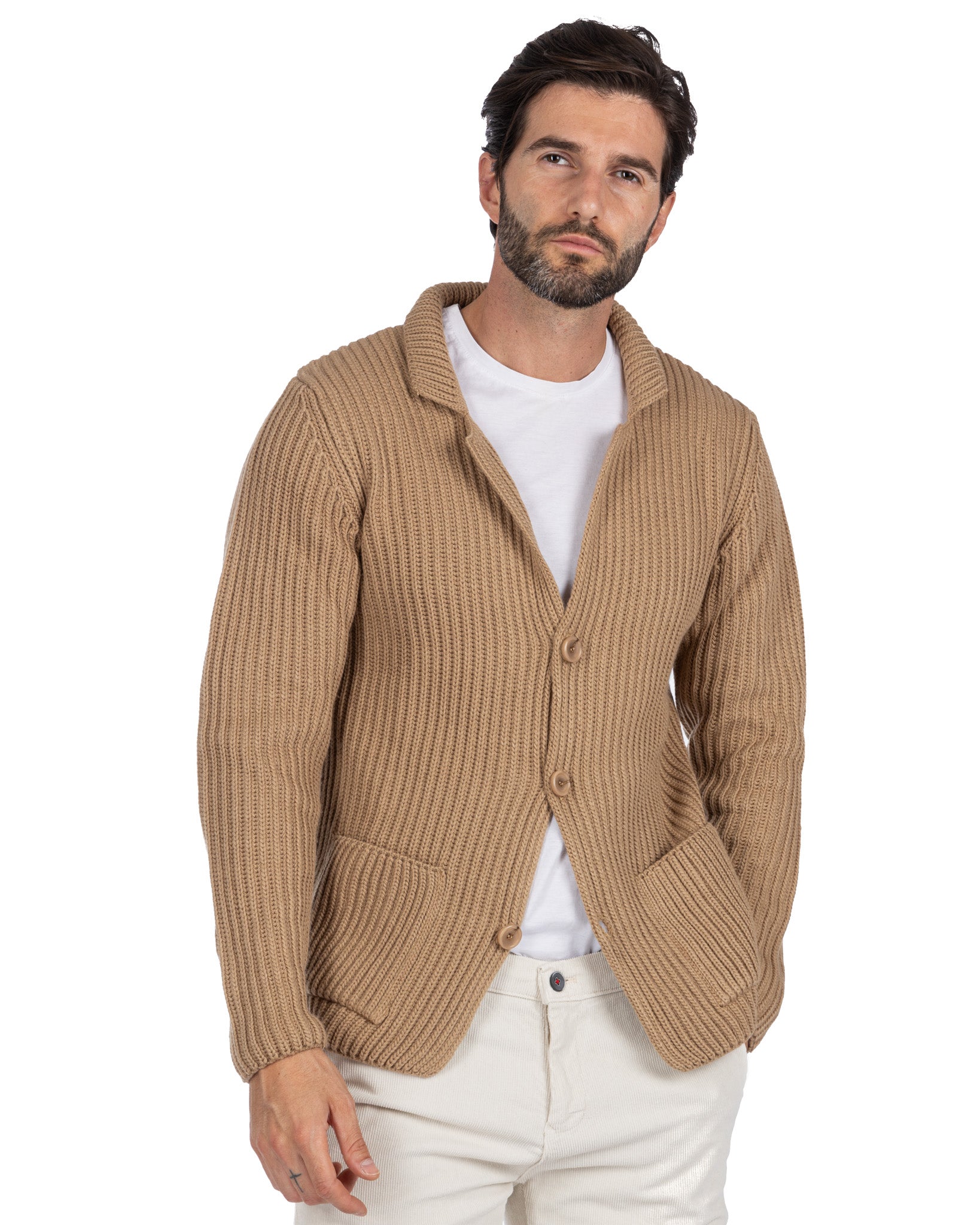 Richard - camel ribbed knit cardigan