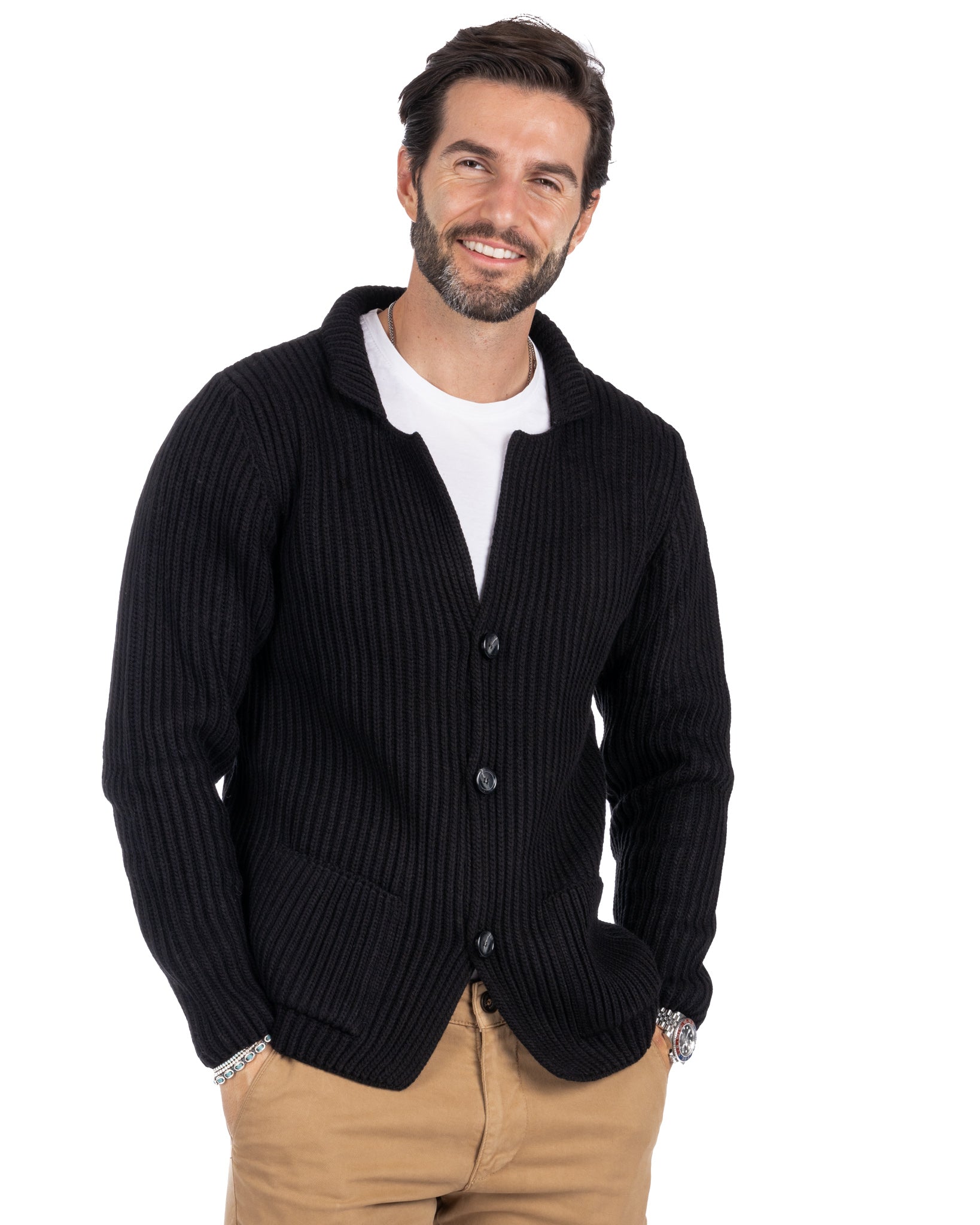 Richard - black ribbed knit cardigan