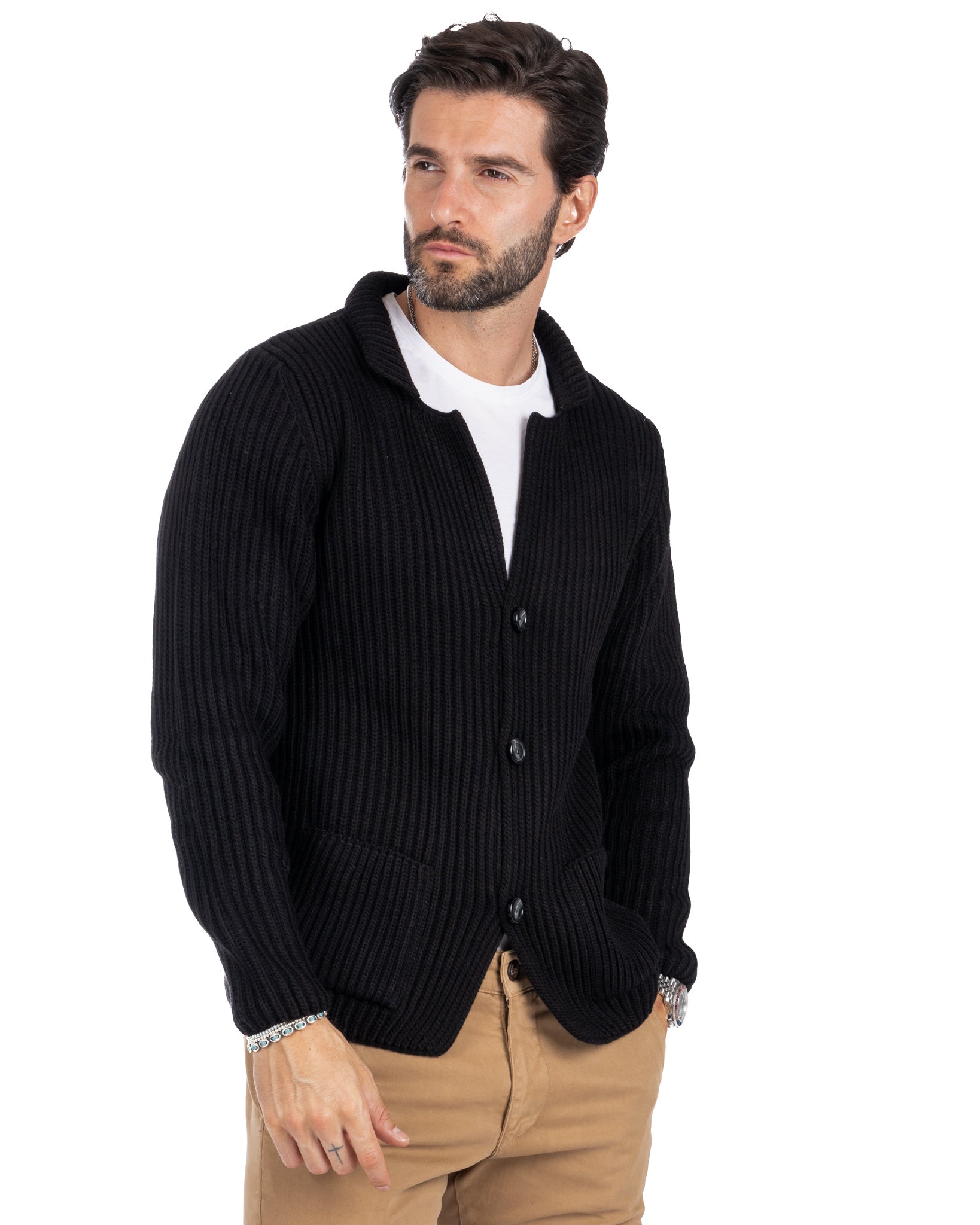 Richard - black ribbed knit cardigan