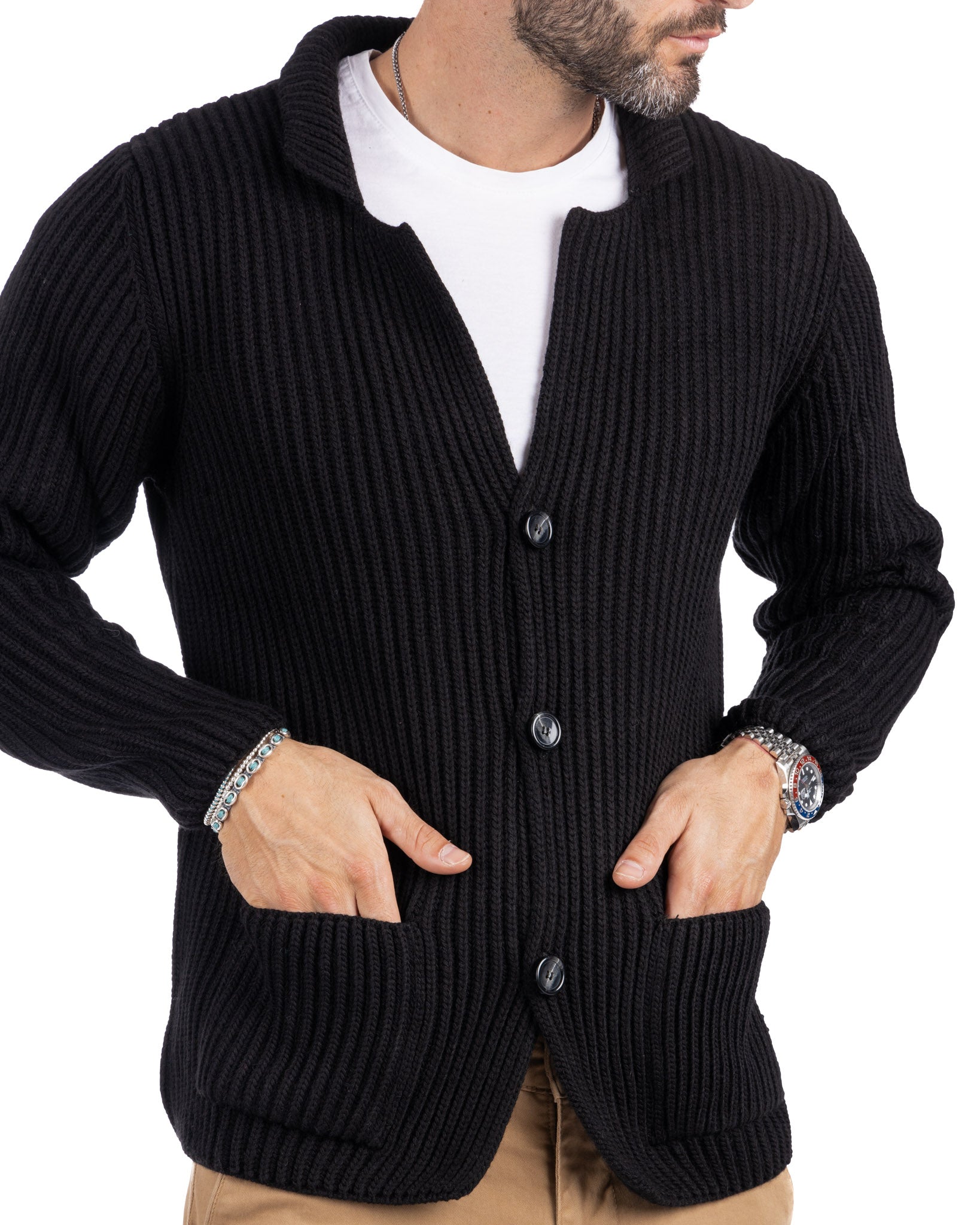 Richard - cardigan in maglia a coste nero