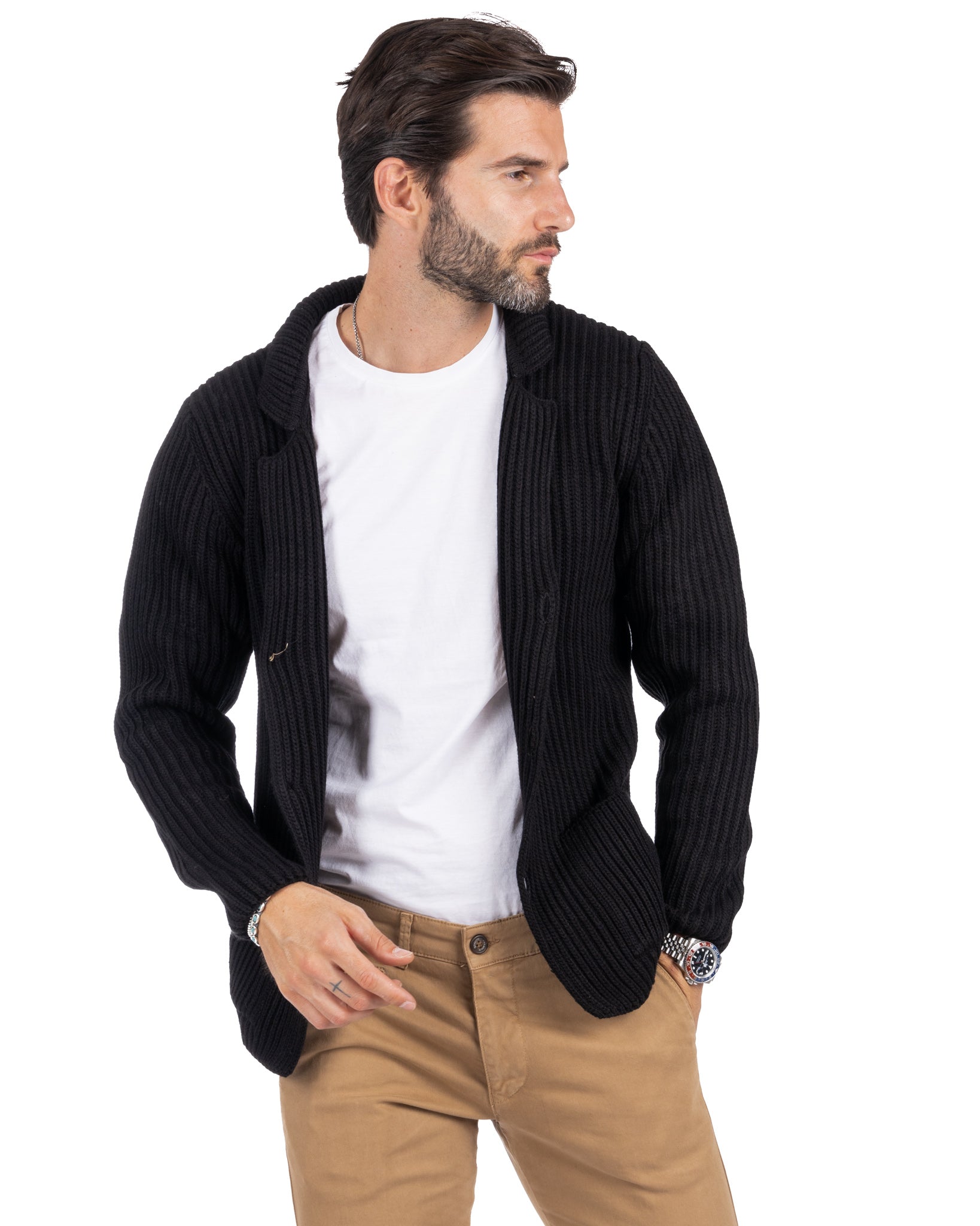 Richard - black ribbed knit cardigan