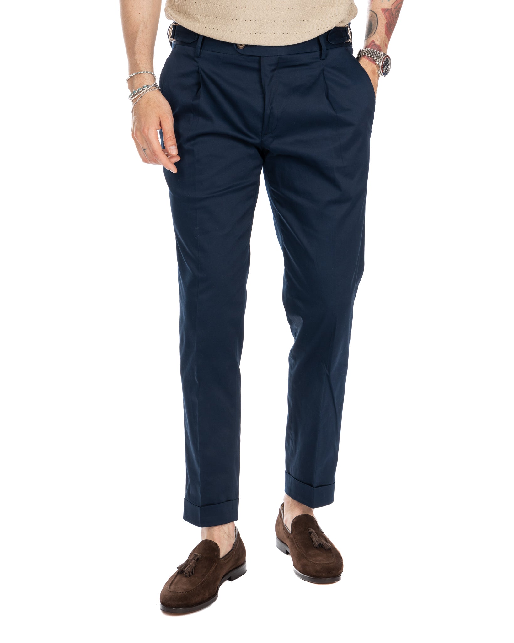 James - pantalon bleu avec boucles