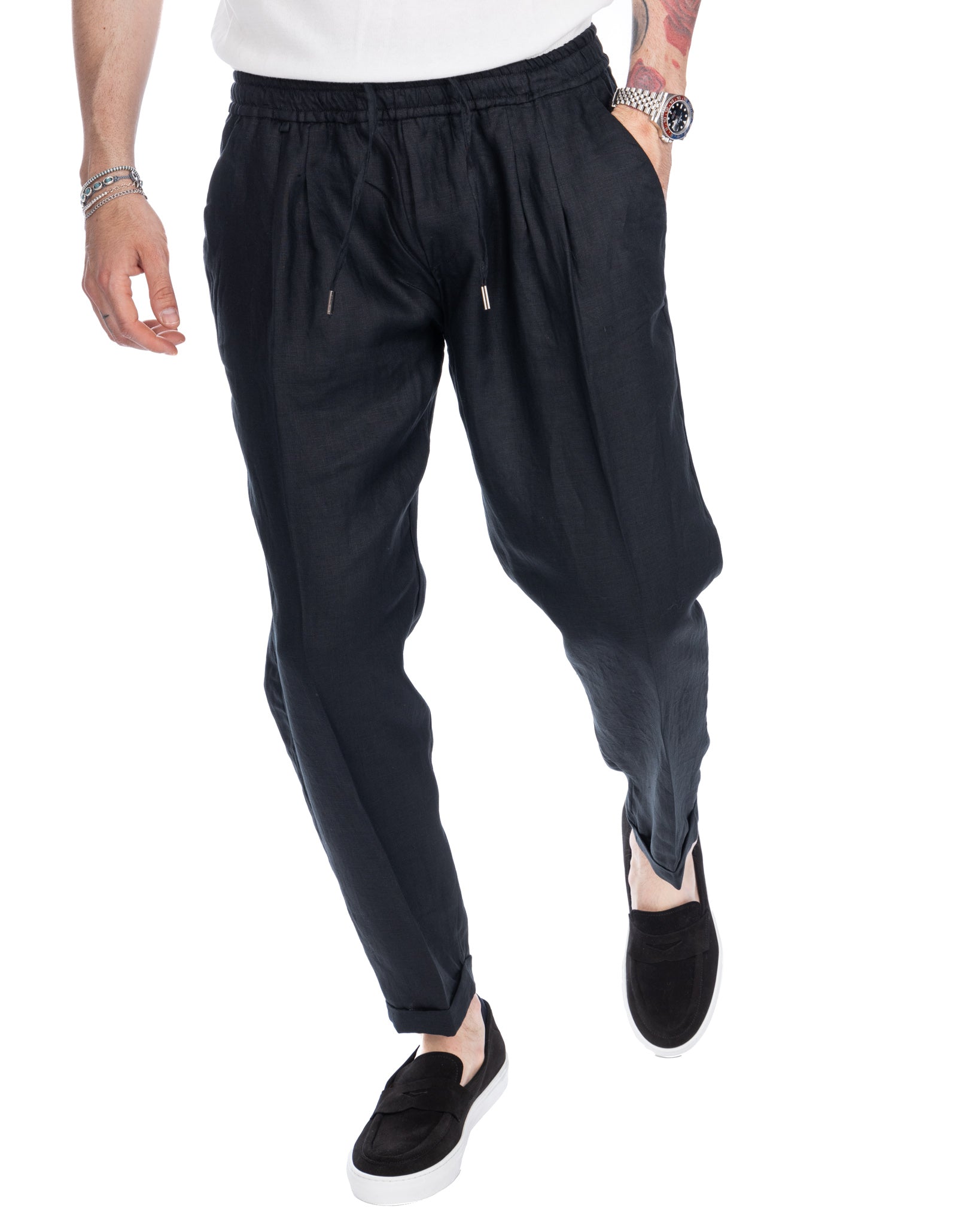 Colin - trousers in pure black linen