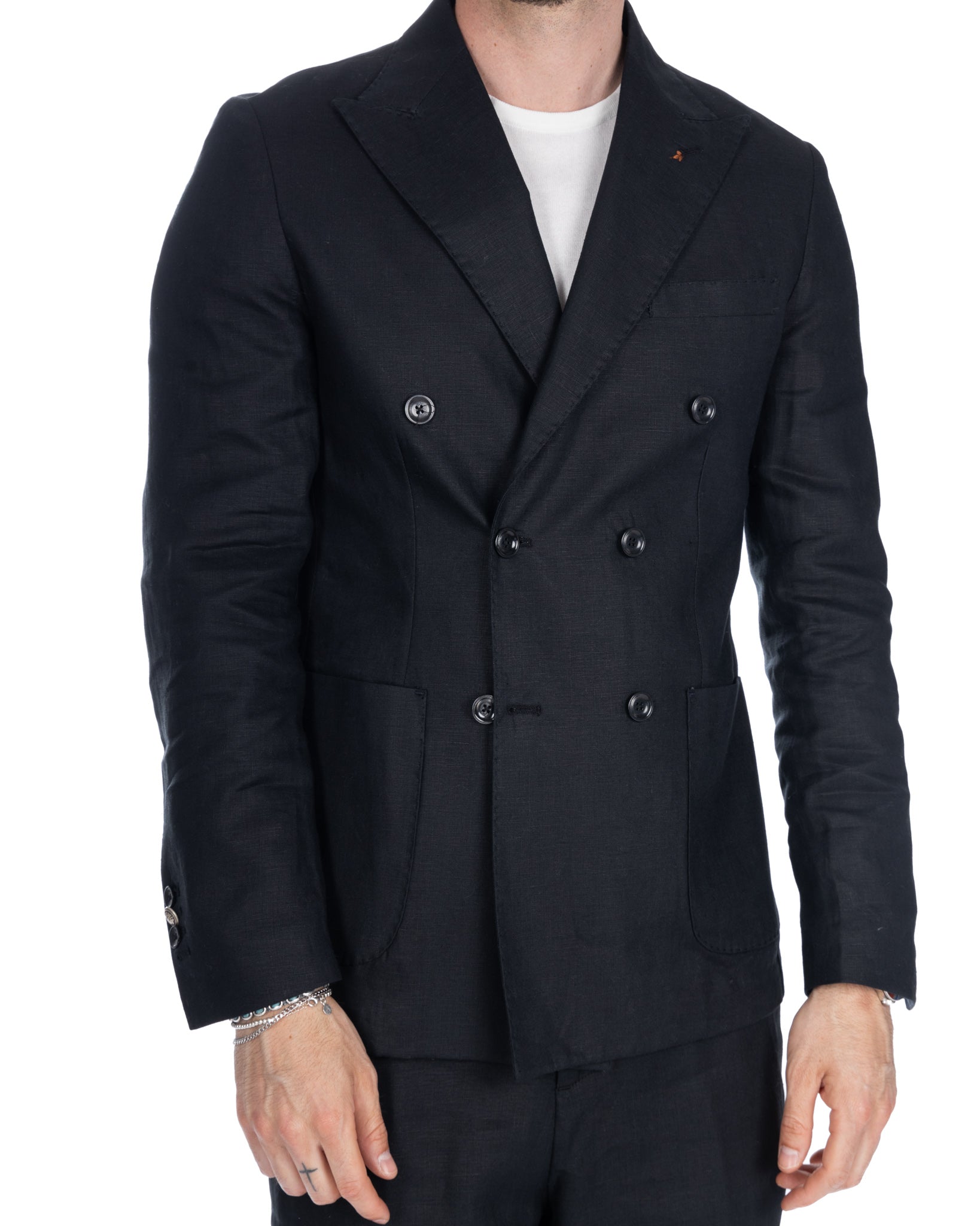 Baunei and Lucas - black double-breasted linen suit