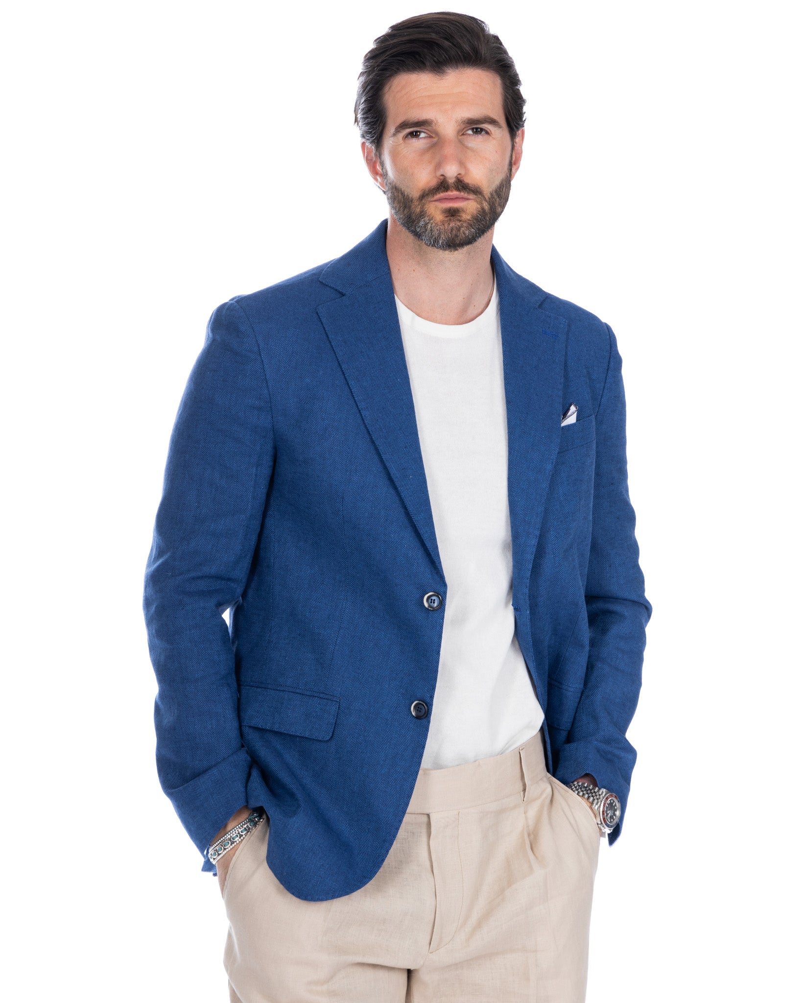 Treia - single-breasted blue herringbone jacket