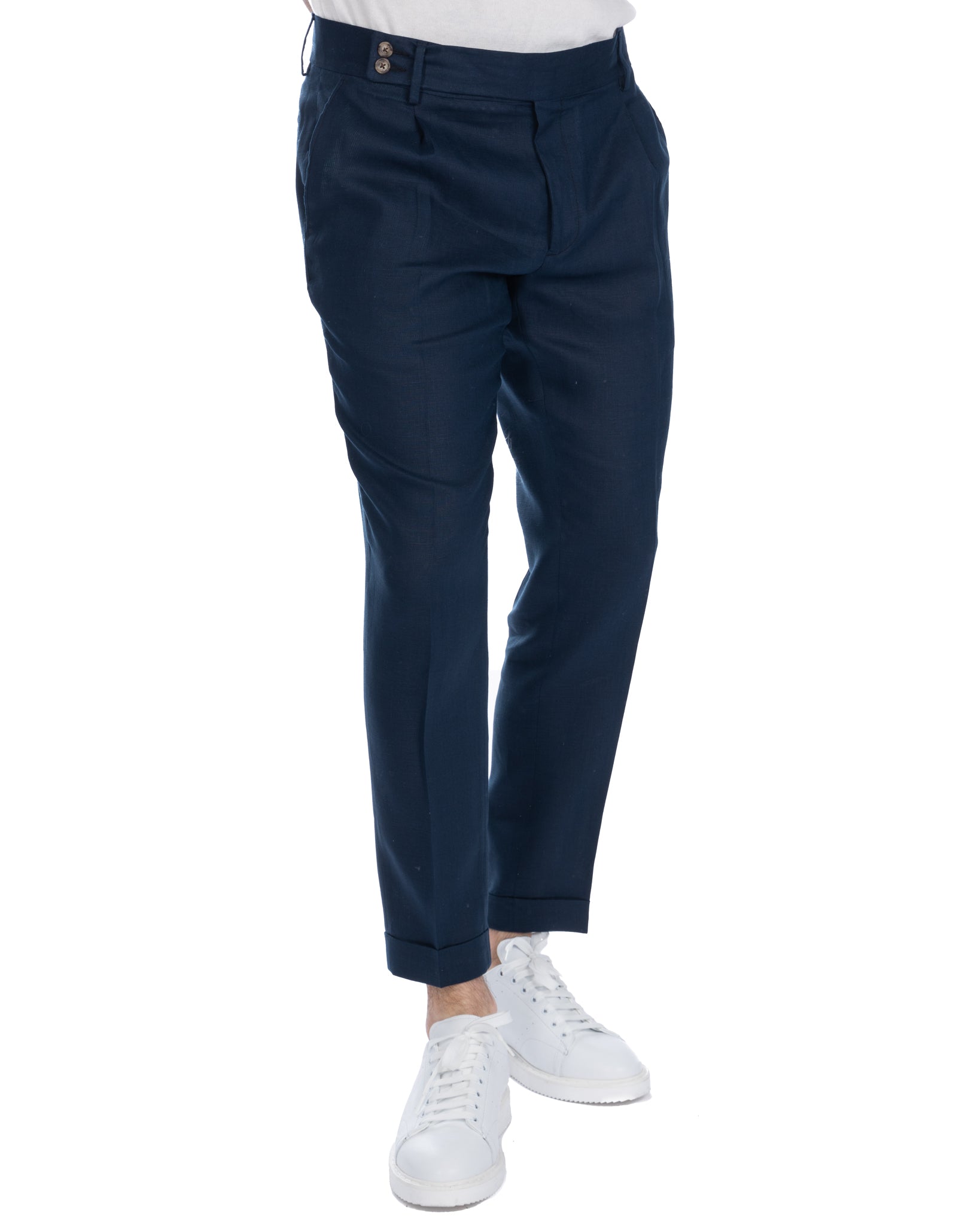 Sorso - pantalon taille haute bleu en pur lin