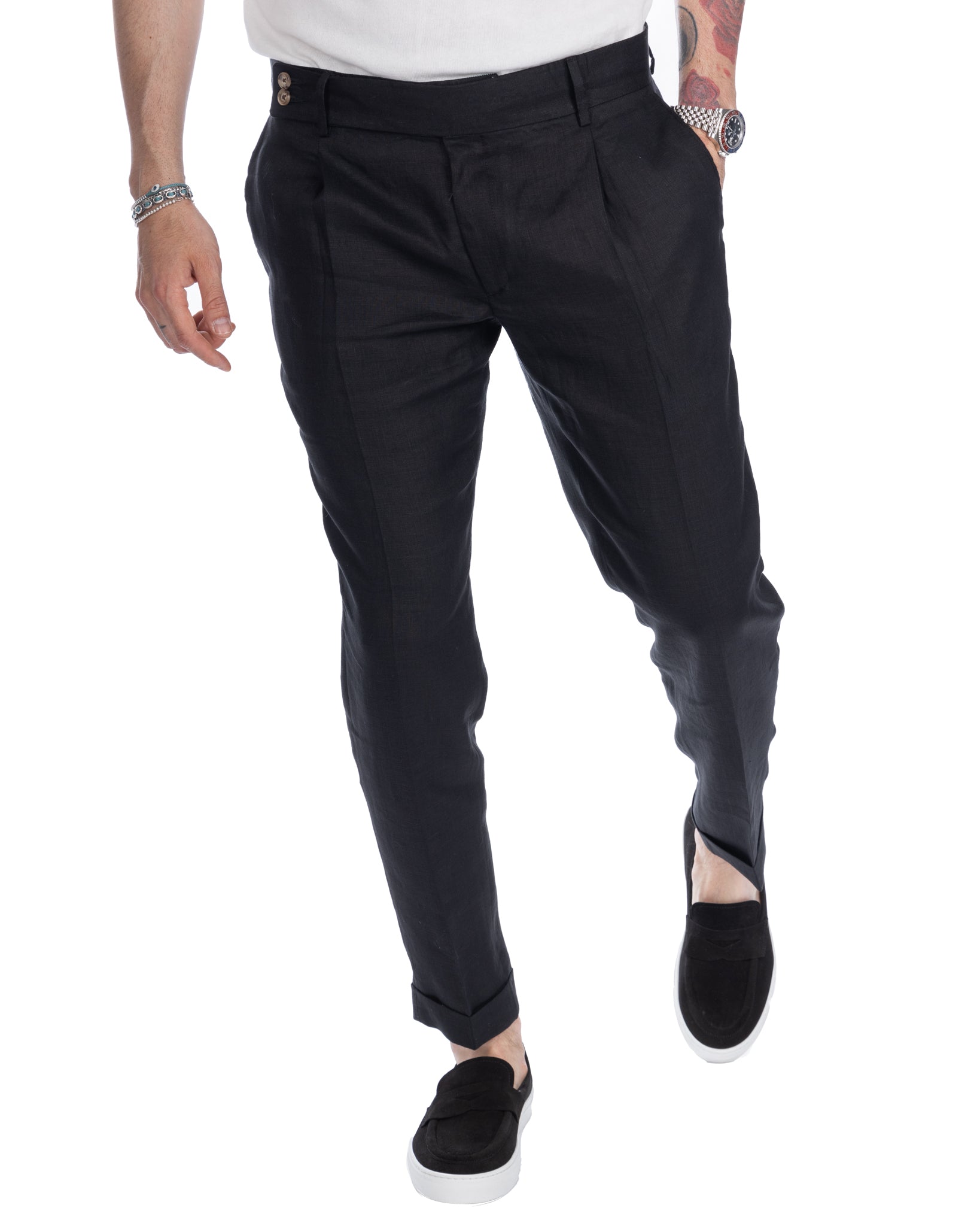 Sorso - black high-waisted trousers in pure linen