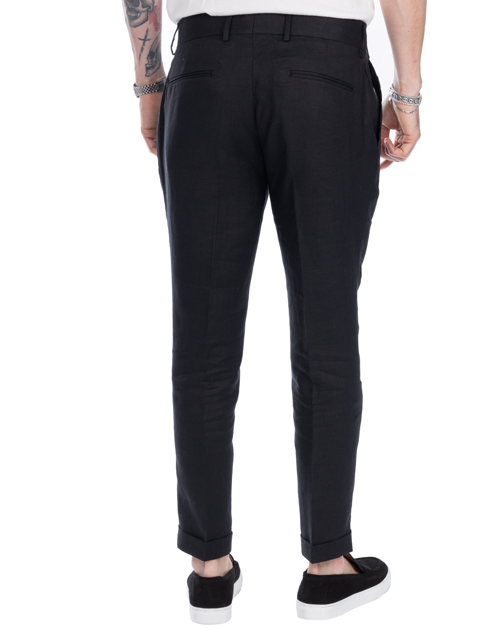 Sorso - black high-waisted trousers in pure linen