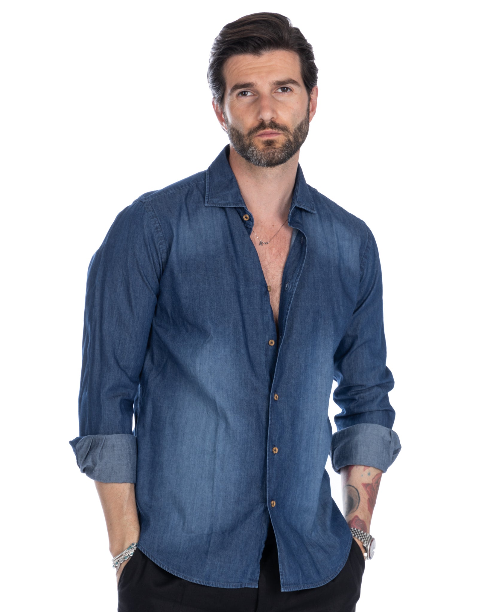 Mark - camicia jeans lavaggio scuro