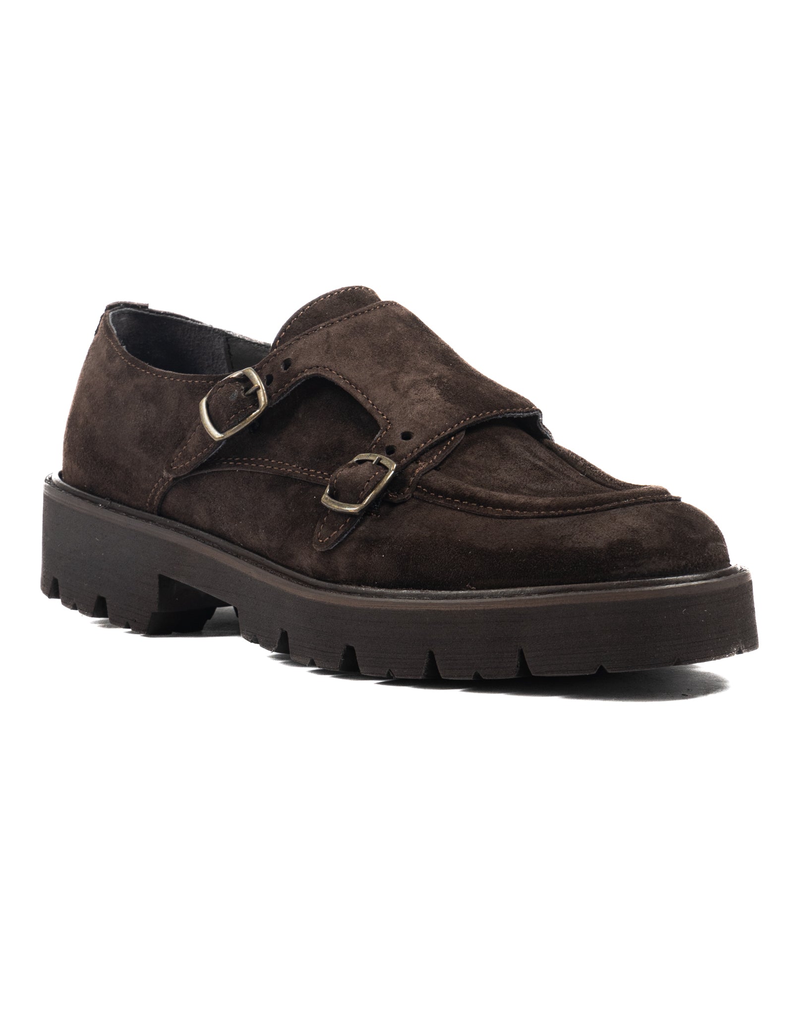 Falcon- mocassin en daim marron foncé avec double boucle 