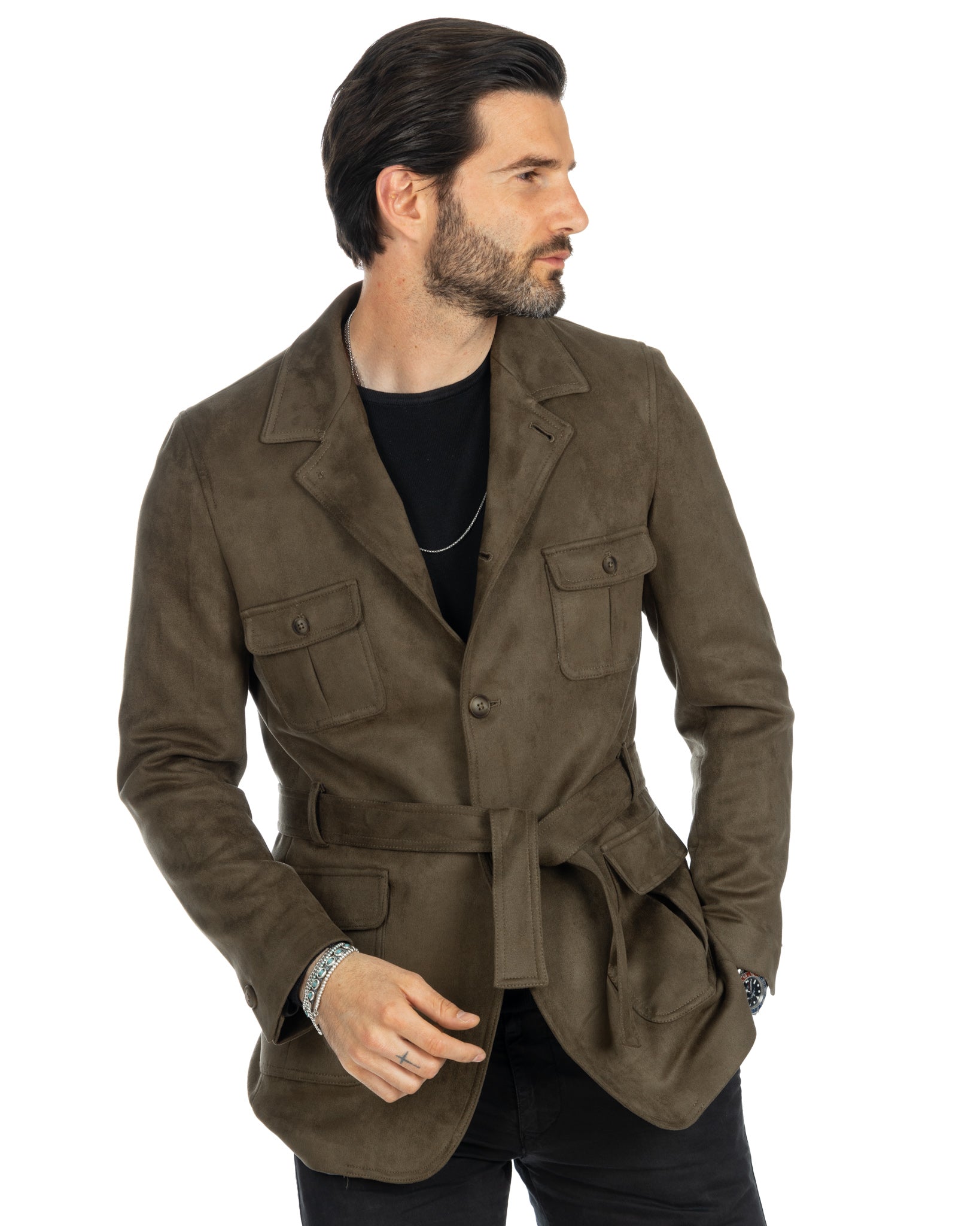 Levante - safari jacket in military eco-suede