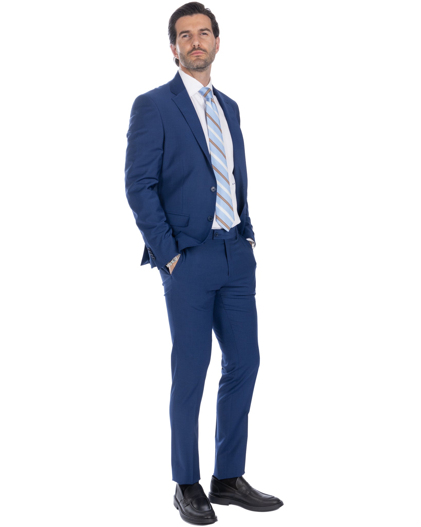 New york - costume droit en laine bleu bleuet