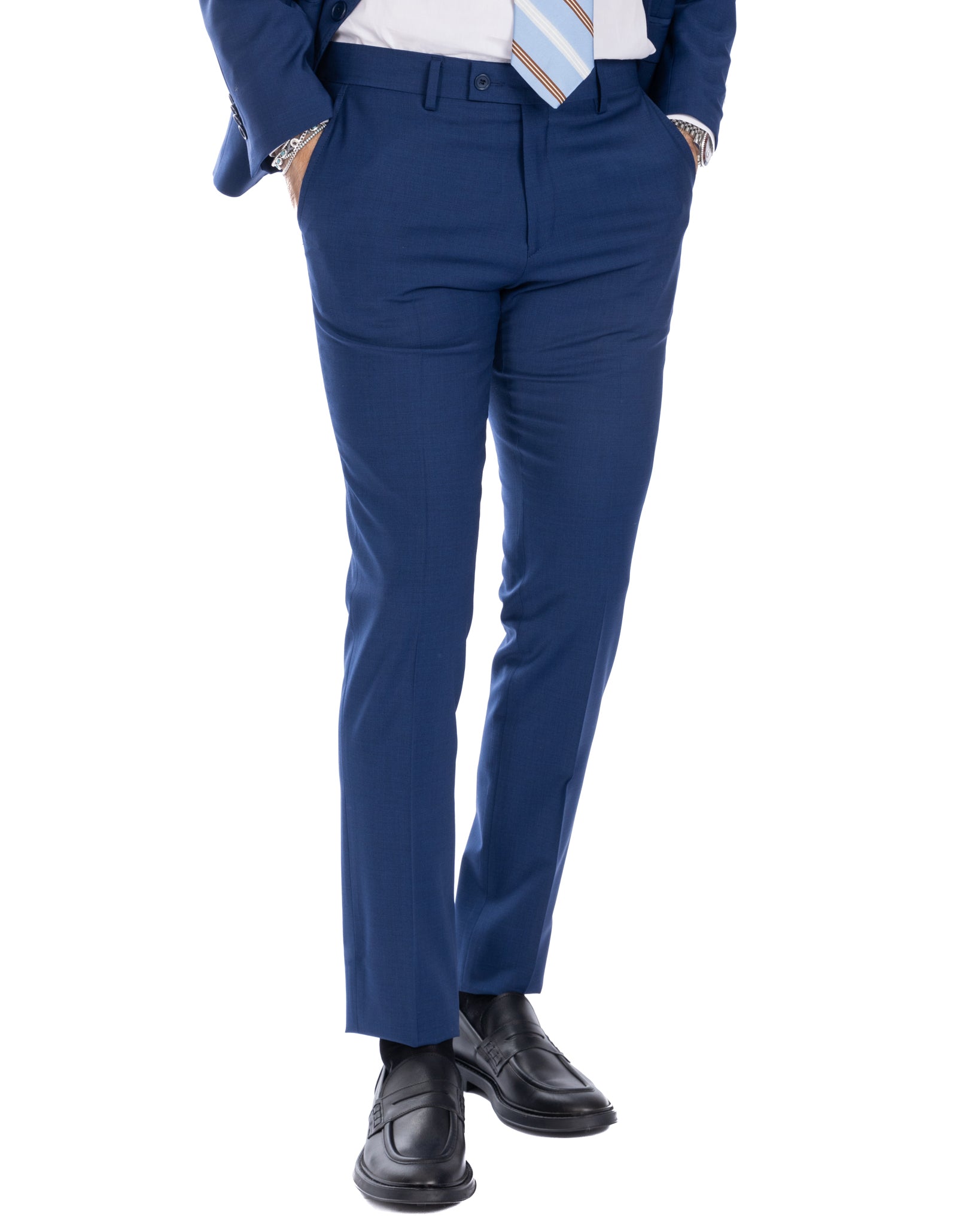 Manhattan - pantalon taille haute en laine bleu