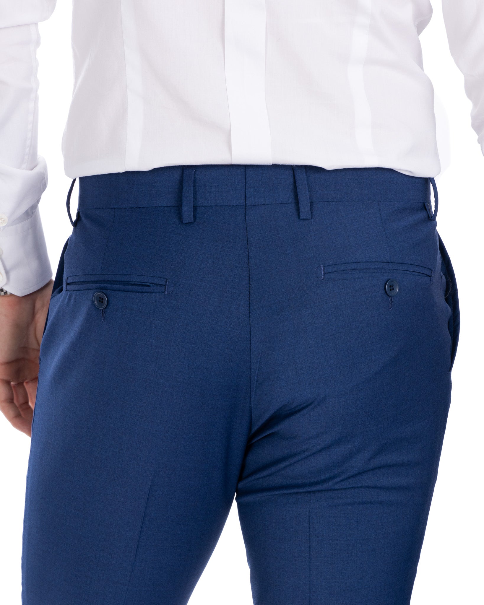 Manhattan - pantalon taille haute en laine bleu