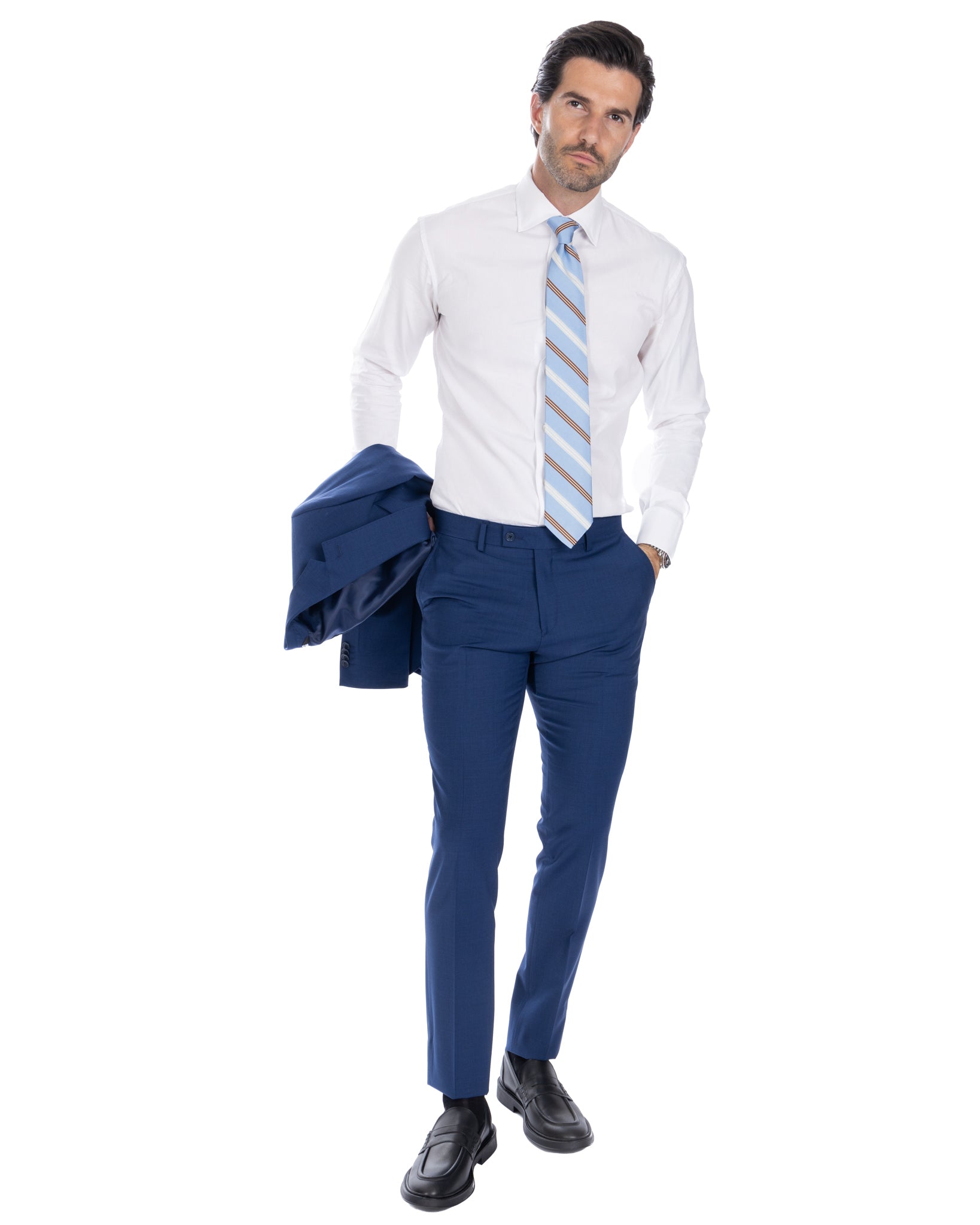 New york - costume droit en laine bleu bleuet