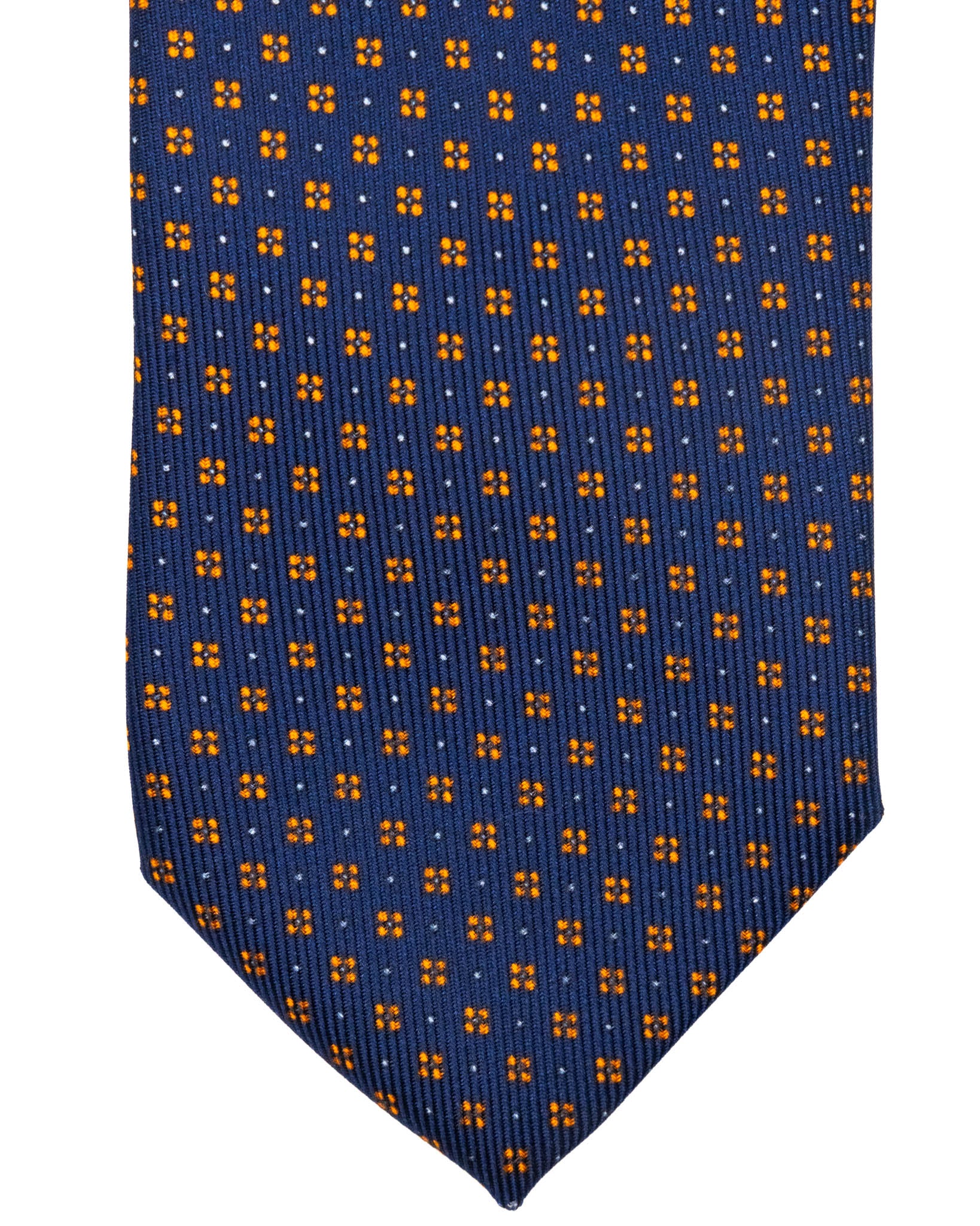 Cravatta - in seta twill navy a fantasia fiori arancio